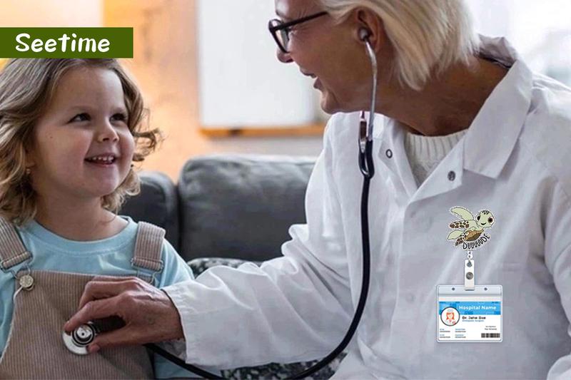 2PCS Funny Turtle Nurse Badge Reel, Cute Work Badge Holder with Retractable Clip, Pediatric Badge Buddy, Nursing Student RN LPN CNA MA Medical Worker Teacher Doctor ID Name Badge Clip Accessories