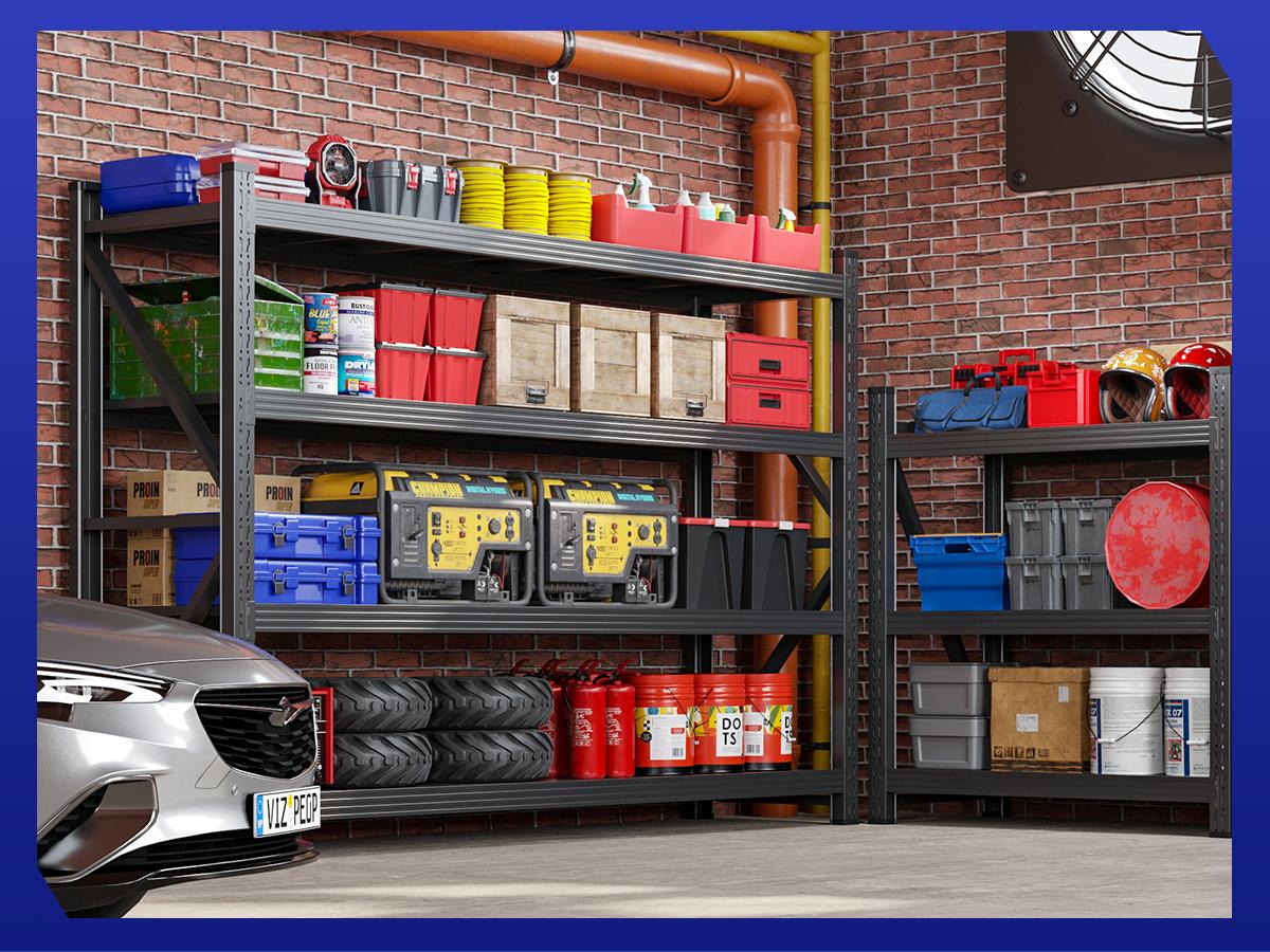 Letaya 71"W Metal Storage Shelves 5000LBS Heavy Duty Garage Shelving Units with Adjustable Shelves & Locking Pins for Warehouse Black