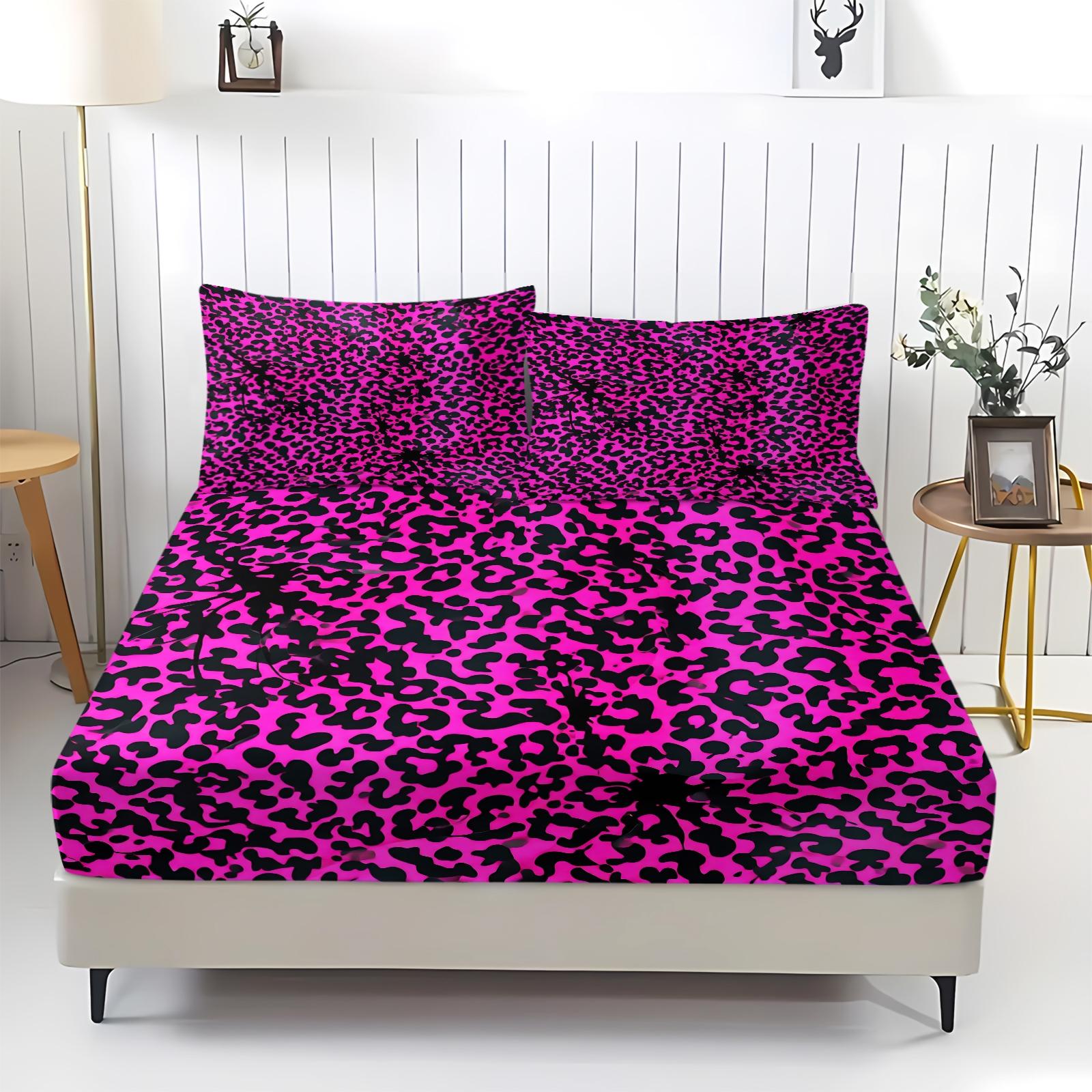 3Pcs Leopard Print Fitted Sheet Set, Retro Luxury Bedding Set, Soft and Breathable Fabric, Deep Pocket Design, Easy to Clean, Ideal for Fashionable Young Women's Bedroom Decor
