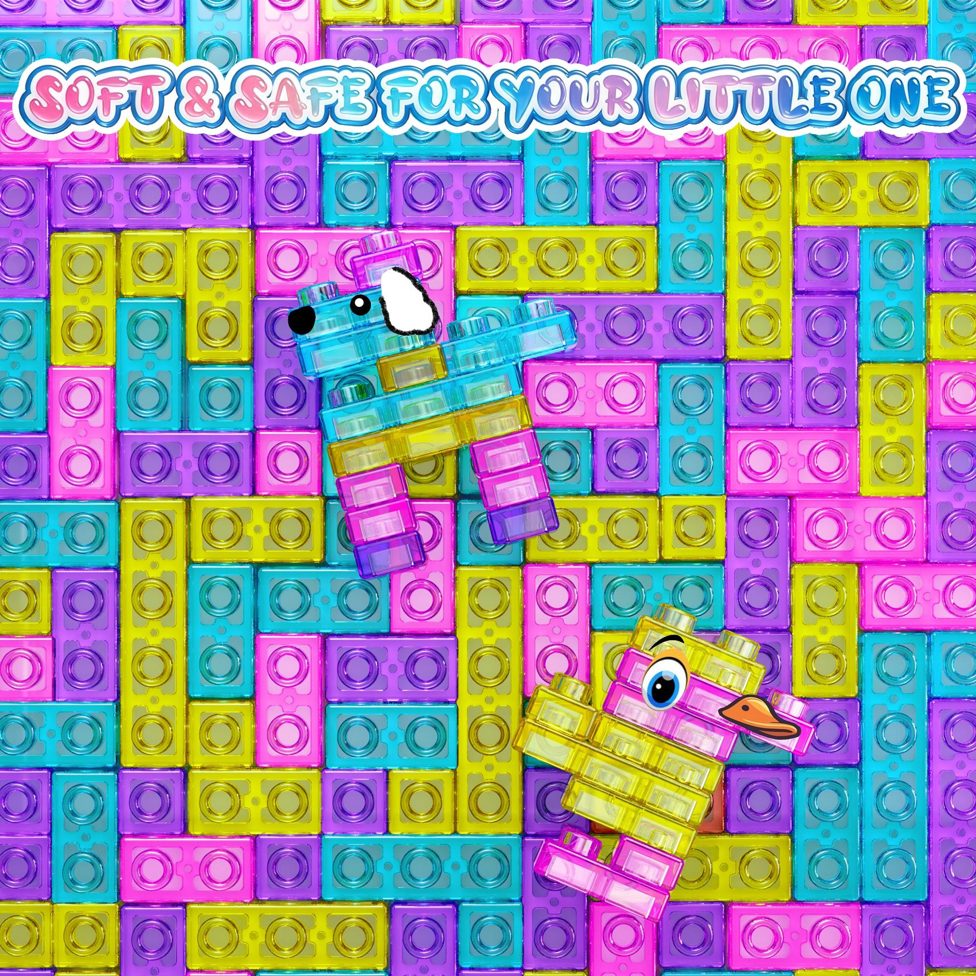 40PCS Squishy Blocks for Toddlers, Soft Jelly Building Blocks Sensory Toys for 3+ Year Old Kids, Stretchy Montessori STEM Stacking Blocks, Non-Toxic Silicone Educational Construction Set Birthday Gift