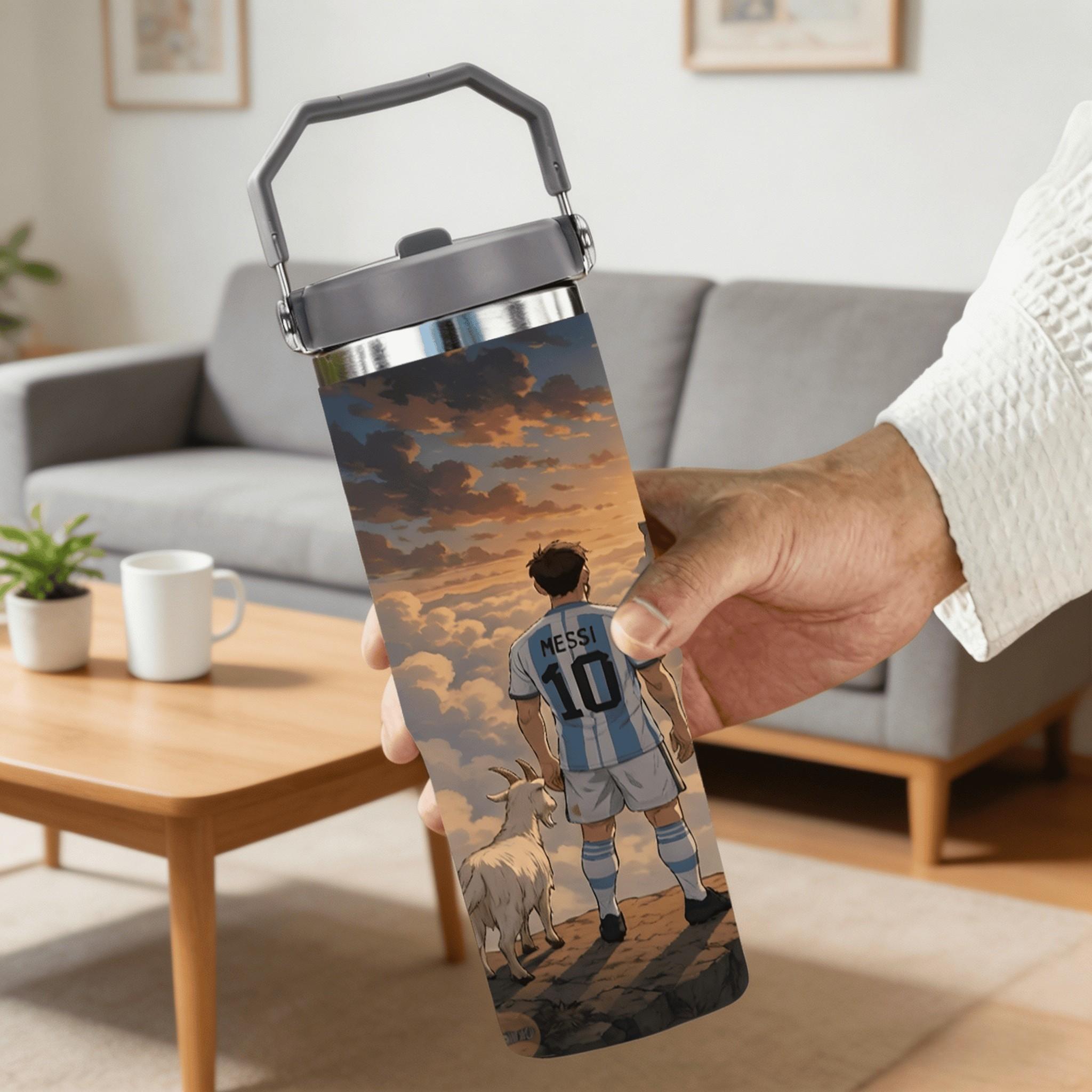 1pc 30oz stainless steel large-capacity car water bottle, featuring Messi and Ronaldo together. for fans of Messi and Ronaldo, football enthusiasts. Multiple patterns are available for selection. Outdoor camping Coffee Cups & Mugs