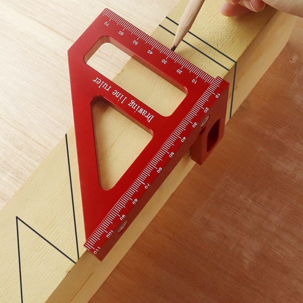 Three-Dimensional Multi-Angle Measuring Ruler, 45/90 Degree Aluminum Alloy Woodworking Square Protractor, High Precision Layout Tool, Caliper Type, Drawing Line Ruler