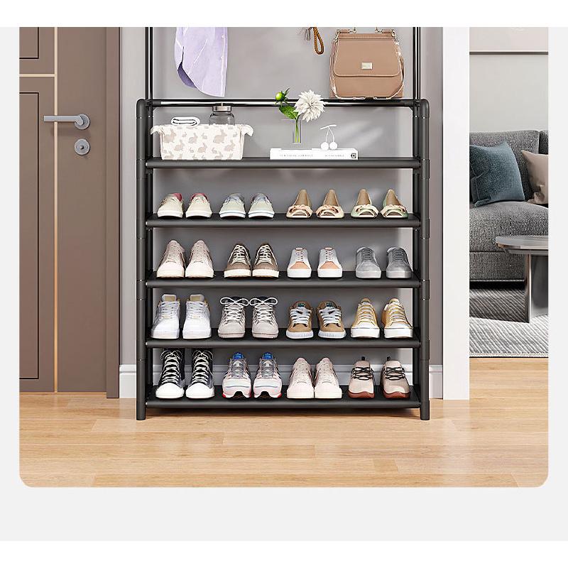 5-Tier Durable Rectangle Metal Fabric Shoe Rack Organizer - Hangable Vertical Rack with Movable Hooks, Stackable Single Unit for Entrance Hall, Balcony, Closet Storage, House Organizers