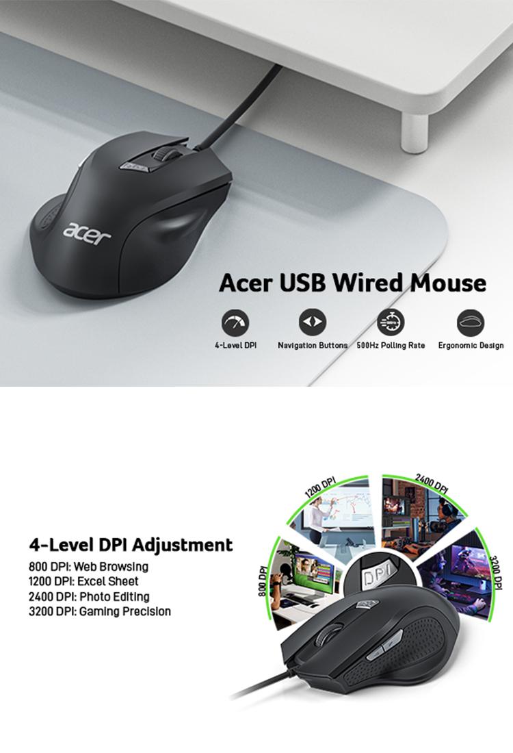acer Wired Gaming Mouse for Laptop, 2.4GHz Computer Mouse 4 Adjustable ...