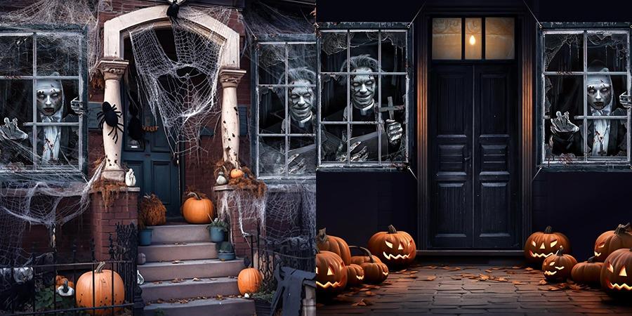 2/3 Pcs Halloween Window Cover Decoration, Bloody Creepy Clown Scene Curtains for Haunted House, Reusable Fabric Horror Decorations for Indoor Outdoor Party, 31 x 47 Inches