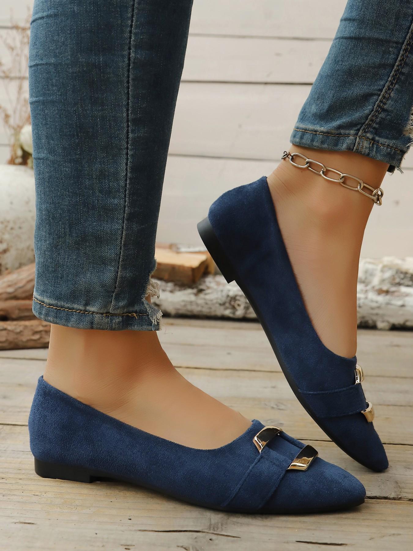 Women's Pointed Toe Flat Shoes, Soft Leather Office Shoes, Versatile Loafers, Slip-On Casual Shoes, Lightweight Plain Design