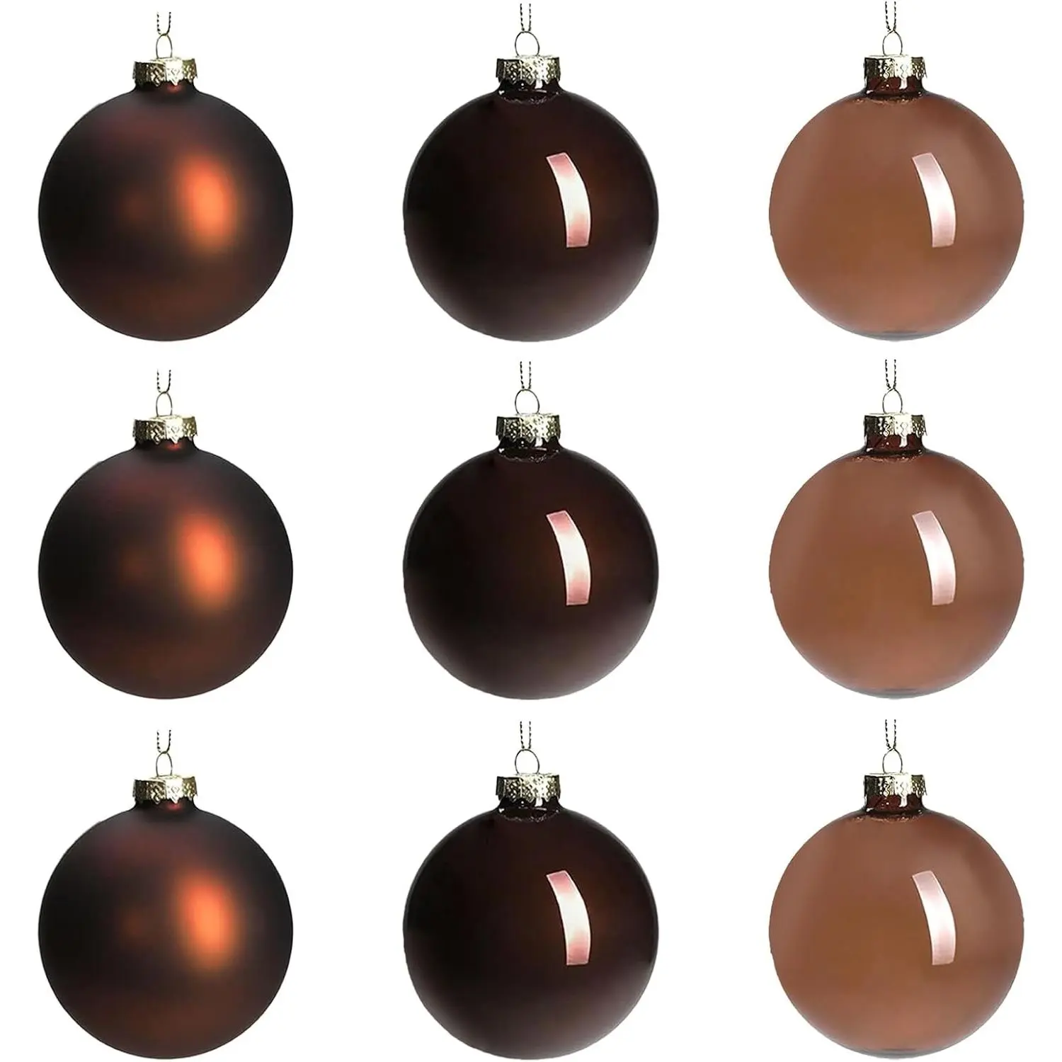 Brown Glass Christmas Ball Ornaments, Set of 9, 3' Hanging Christmas Baubles for Xmas Tree Decoration, Wedding Party Gift