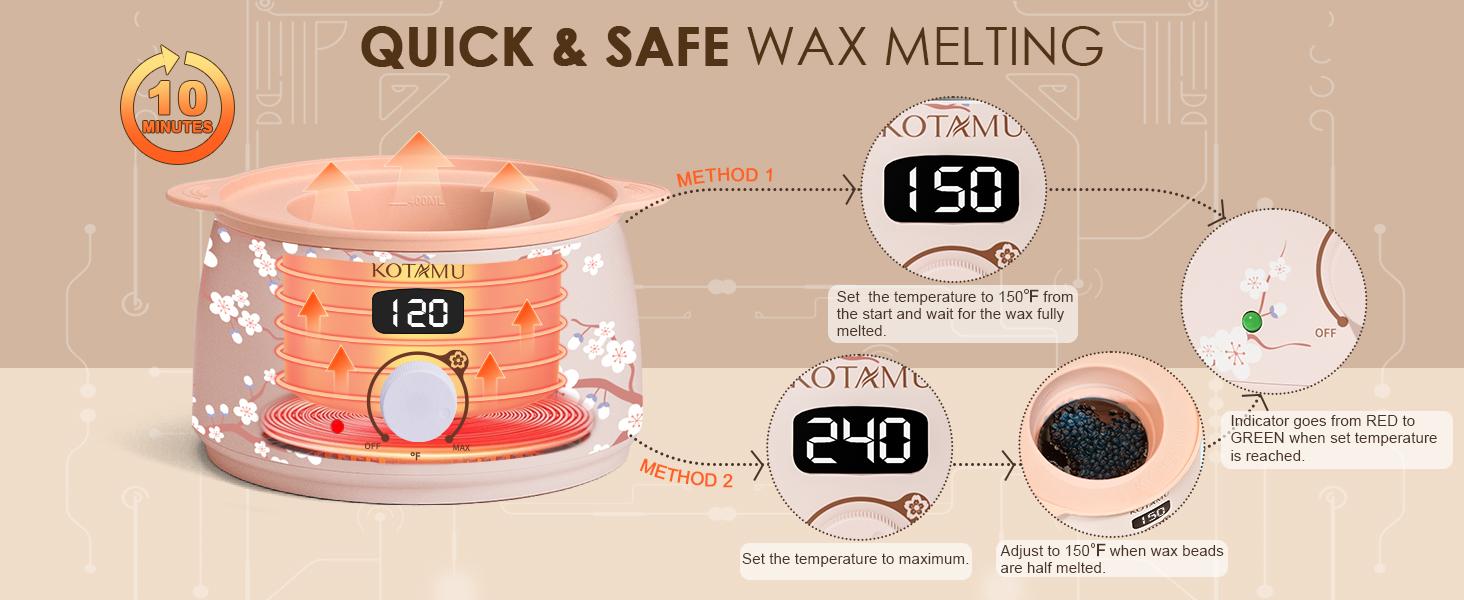 KOTAMU Waxing Kit for Women & Men, Wax Warmer for Hair Removal, Digital Wax Kit with Silicone Waxing Pot，Ideal for Face Eyebrow Arm Legs Armpit &Sensitive Skin, Purple Wax Machine With 44 Accessories