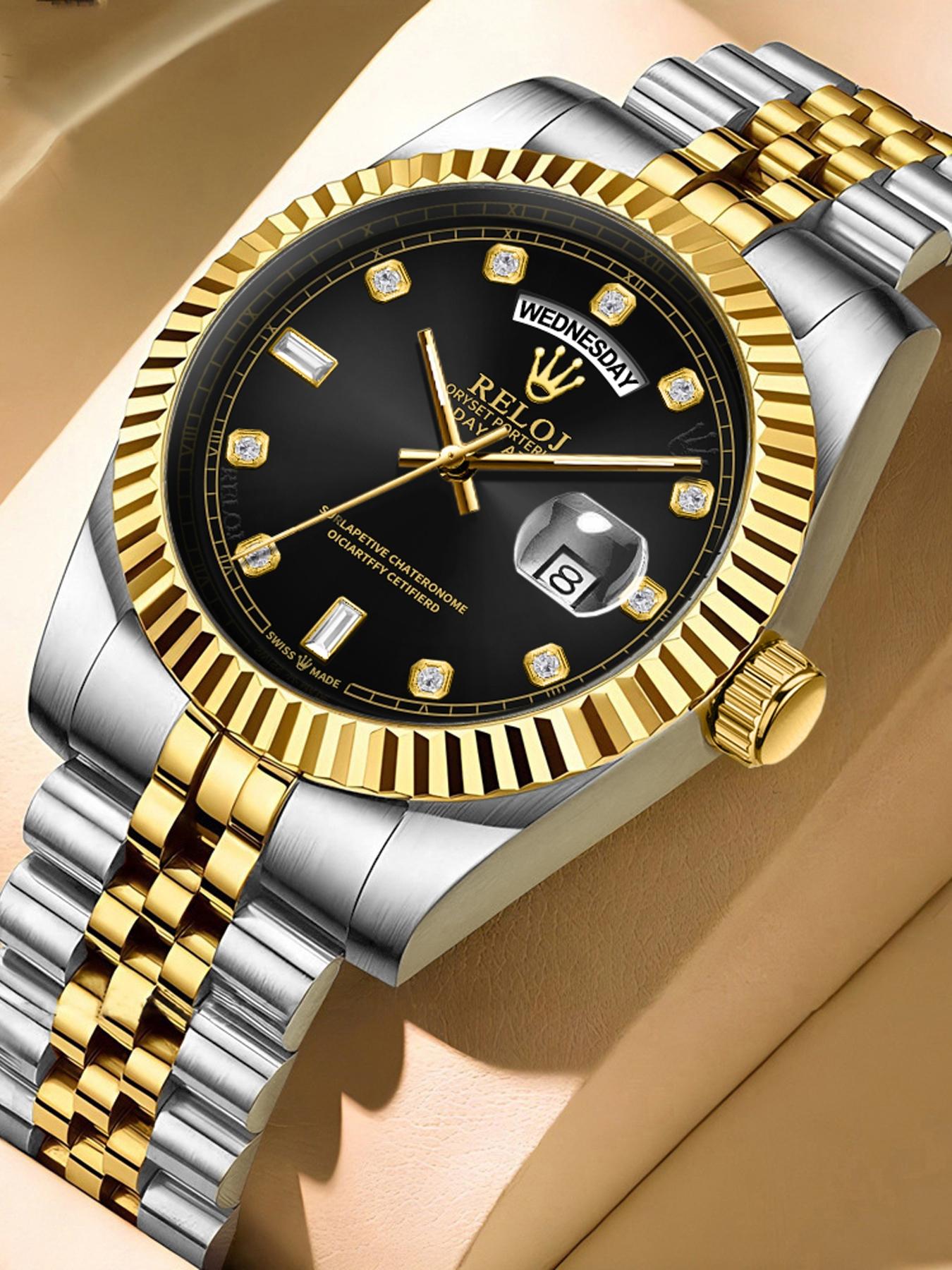 Top Luxury Log Series Business Men's Watch, Round Dial, Waterproof Calendar Display, Stainless Steel Butterfly Buckle Strap, Quartz Waterproof Watch