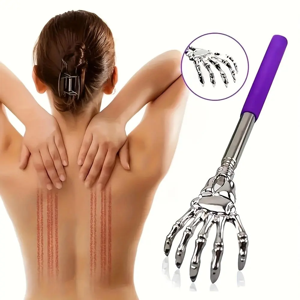 Portable Telescopic Stainless Steel Back Scratcher, Random Color Expandable 8.3-22.8 Inch Hand Shaped Skeleton Claw Itch Scratcher with Comfort Grip