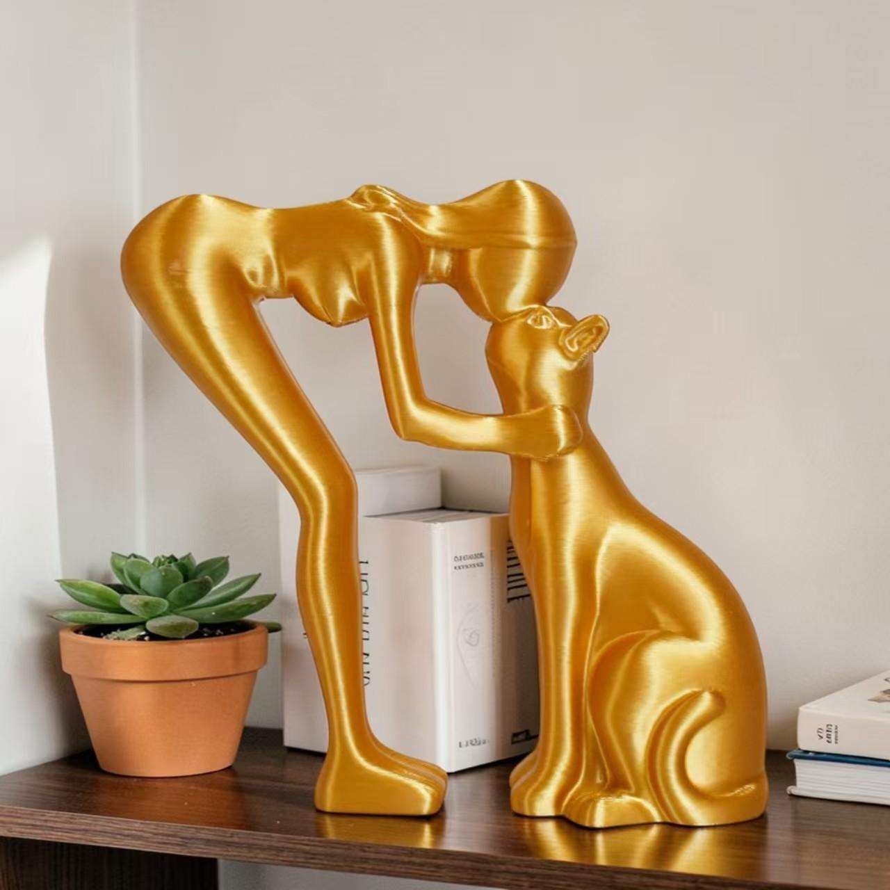 Desktop Woman Petting Cat Simulation 3D Printed Toy Decoration, Hanging Model, Festival Gift, Trendy Home Decor Item