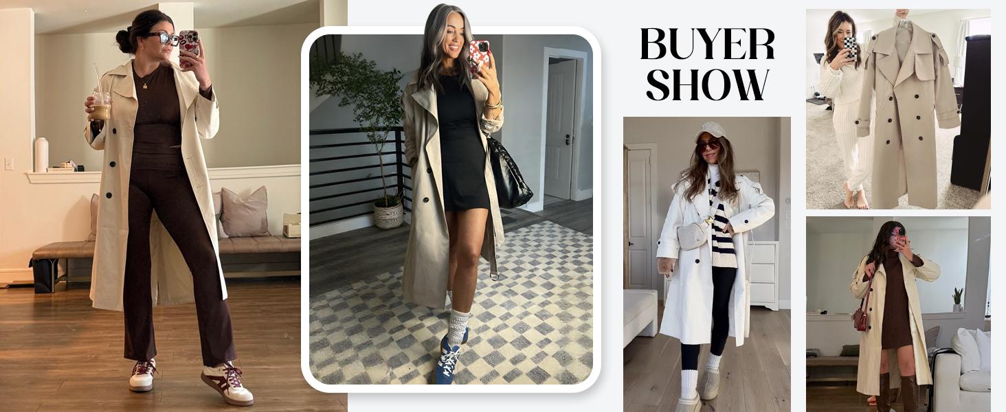 Tankaneo Women's Oversized Long Trench Coat Double Breasted Lapel Windproof Overcoat with Belt Tankaneo Women's Oversized Long Trench Coat Double Breasted Lapel Windproof Overcoat with Belt