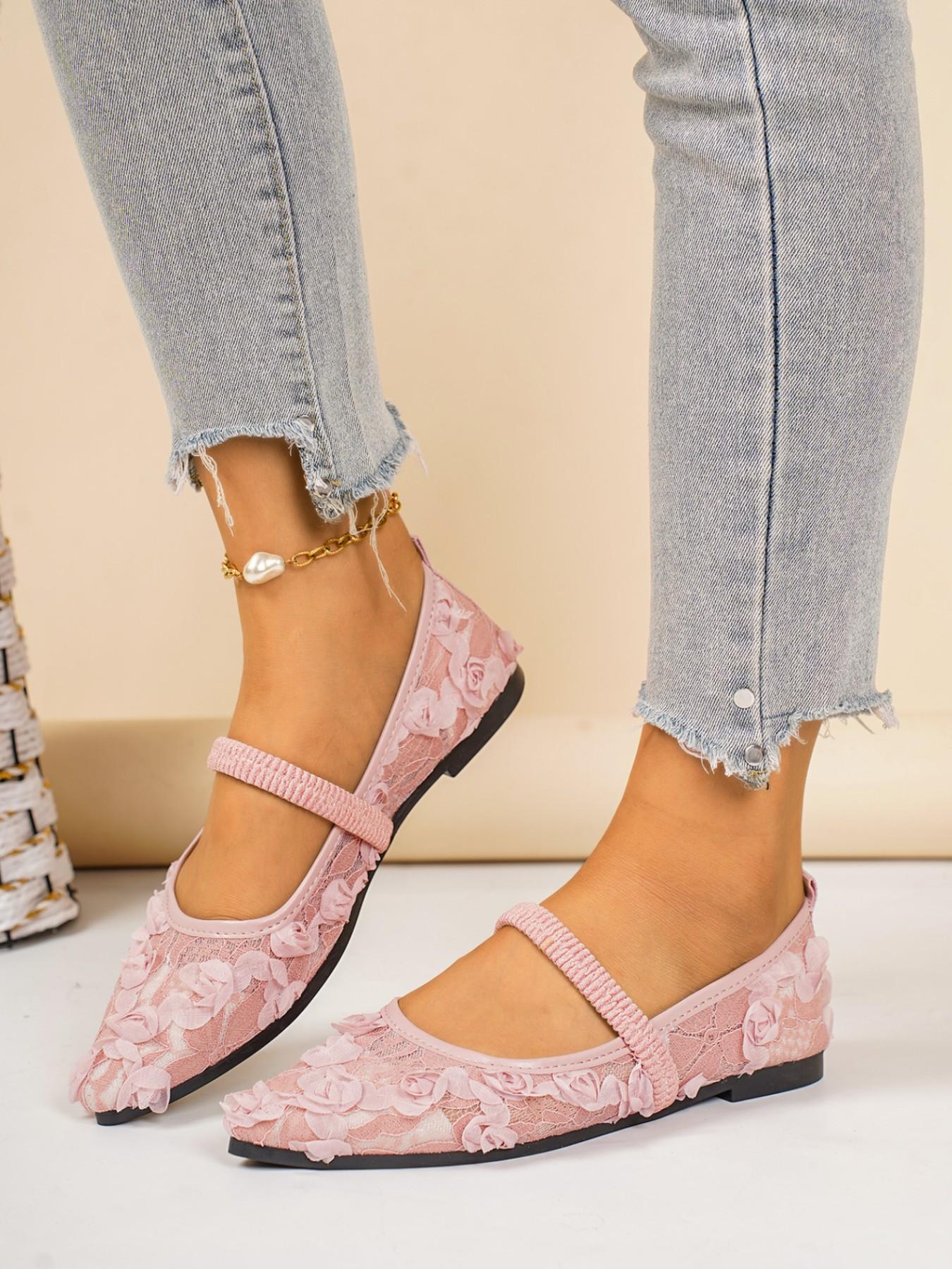 Women's Ballet Flat Shoes, Bowknot Decoration, Floral Embroidery, Breathable Mesh Upper, Square Toe, Summer Mary Jane Shoes