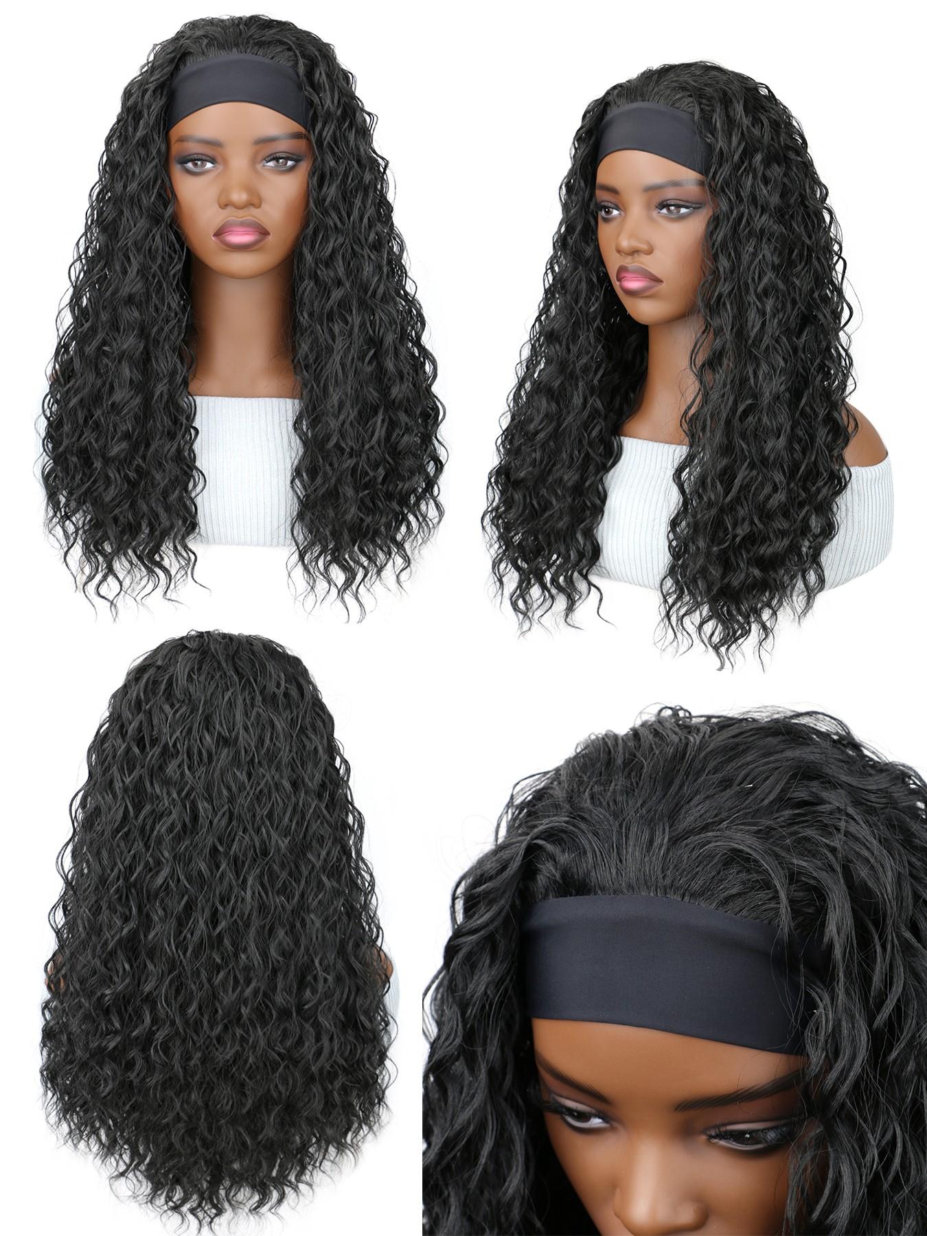 Deep Wave Headband Wig Synthetic Glueless No Lace Curly Wigs For Women Daily Wear Fluffy Effortless Wig