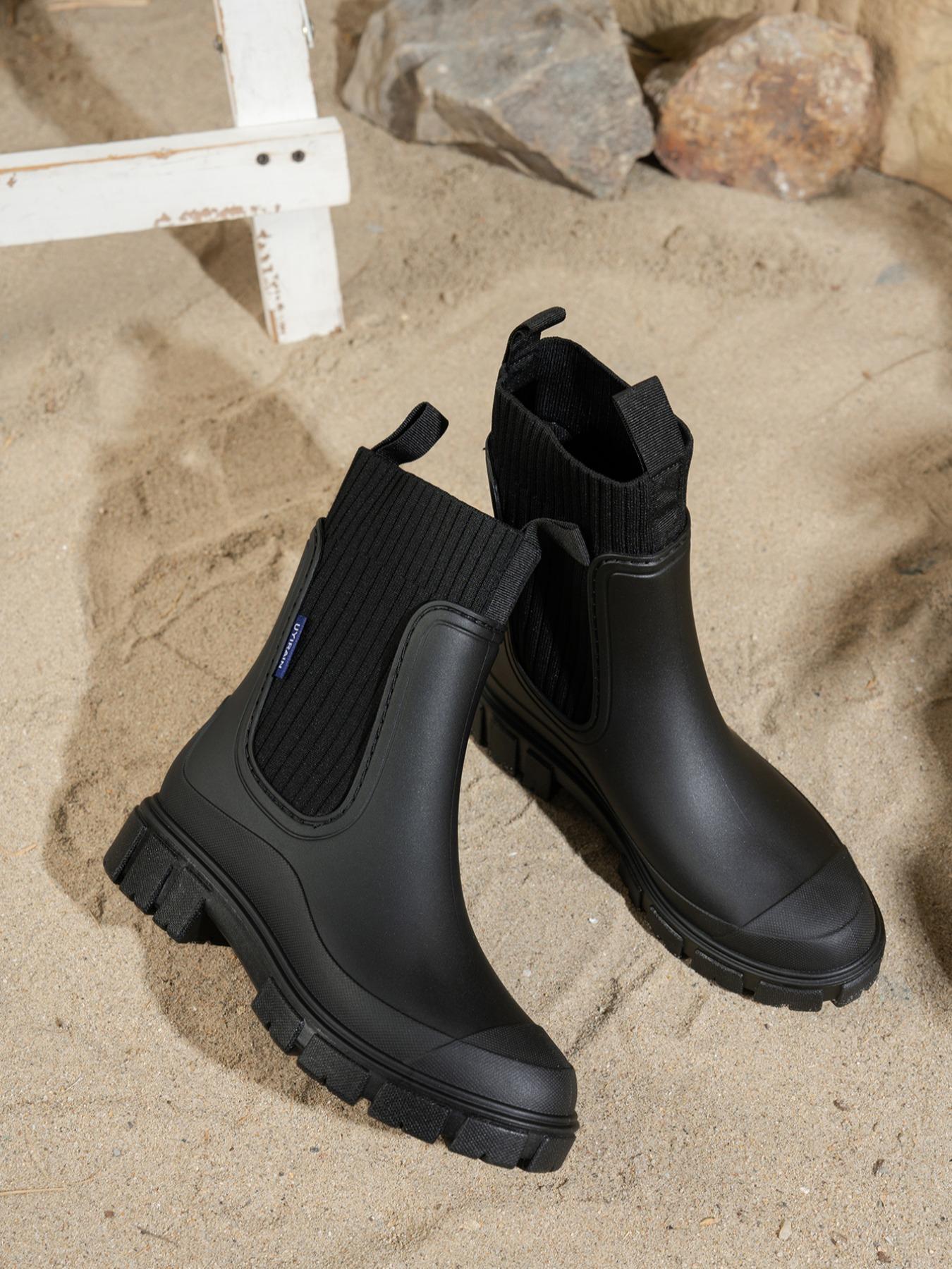 Women's Thick Sole Chelsea Rain Boots, Waterproof Short Booties, Anti-Slip Thick Sole, Easy Wear Design, All-Weather Use Footwear