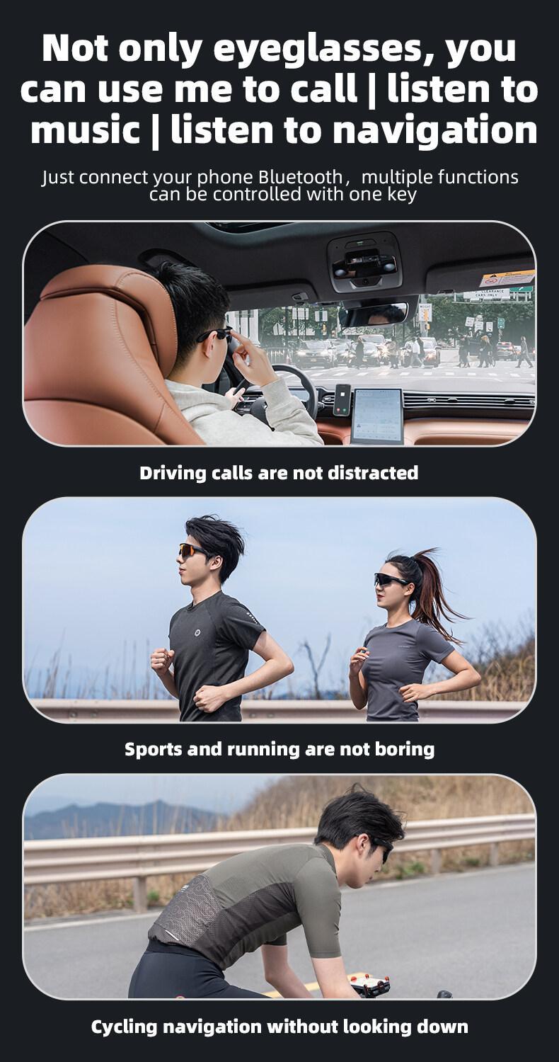 ROCKBROS Bluetooth Sunglasses for Men and Women Cycling Polarized Glasses Lightweight Multifunction Music One-key Control Runing Driving Goggles Sports Accessories