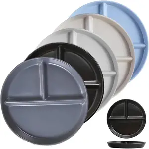 Portion Control Plate for Balanced Eating (5 Pack), 9" Unbreakable Divided Plates,3 Compartment Plates,  Plastic Plates,,