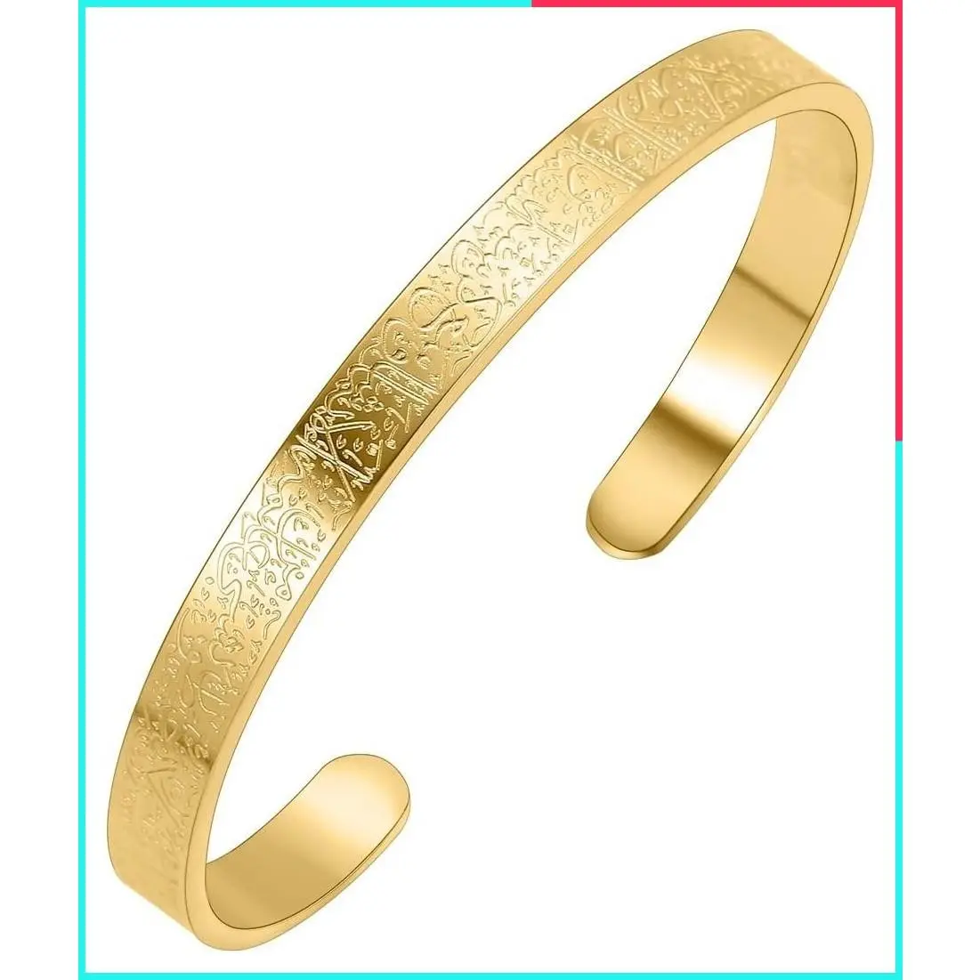 Islamic Jewelry Gifts for Women & Men - Allah Gold Bangles & Bracelets with Ayatul Kursi Arabic Cuff - Eid Ramadan New Year Gifts