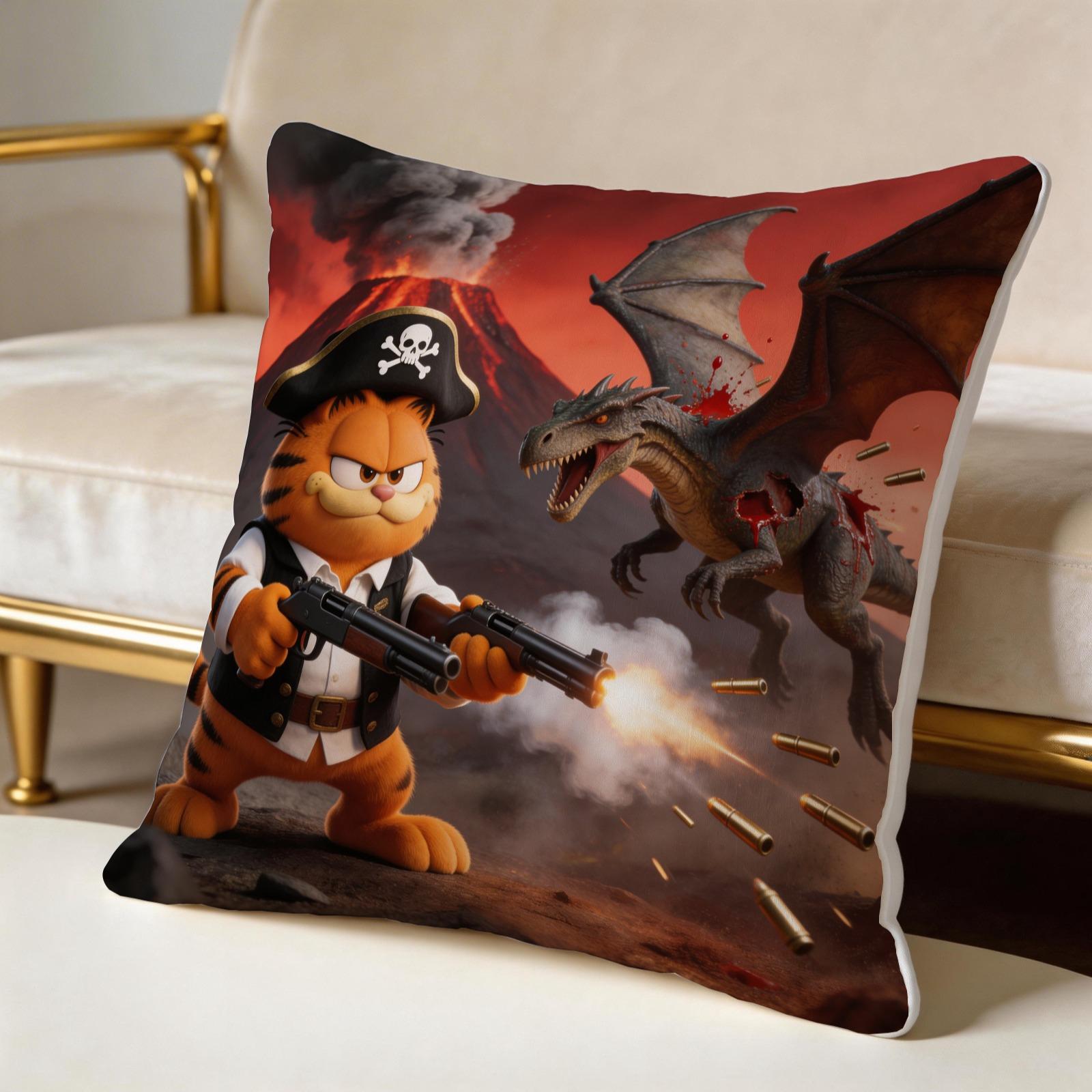 1 Pack Funny Animal Throw Pillow Set, HD Digital Print Samurai Cat / Pirate Garfield / Rocket Raccoon Accent Cushion, Non-Fade Decorative Pillow for Couch & Bed, Cool Gift for Pet Lovers, 18×18 Inch Home Decor