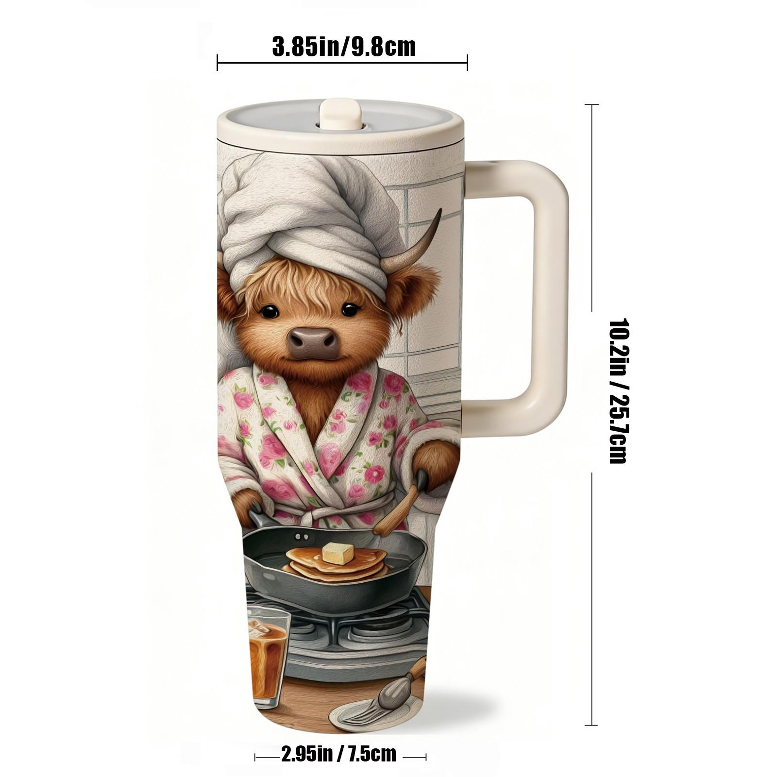 1 Pc 40oz insulated mug, funny cow mom vacuum mug, double wall thermal mug with handle, leak-proof lid, large capacity for hot cold drinks, keeps hot 12h cold 24h, stainless steel skinny tumbler, cute animal gift for women coffee lovers