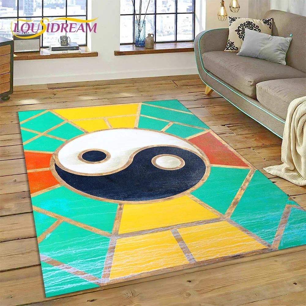 Yin Yang Bagua Flannel Area Rug - Traditional Chinese Taoism Symbol Print Soft Mat for Living Room, Non-Slip Feng Shui Home Decor #YinYangRug #BaguaMat #FengShuiHomeDecor #TaoismSymbolCarpet #NonSlipFlannelRug