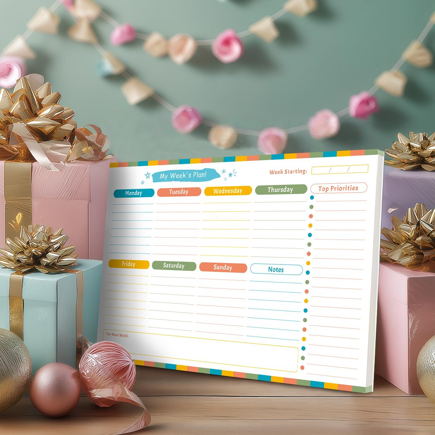 Undated Weekly Planner Notepad, Colorful to Do List Desk Pad, Top Priorities & Notes Section, Weekly Schedule Organizer for Office Home School