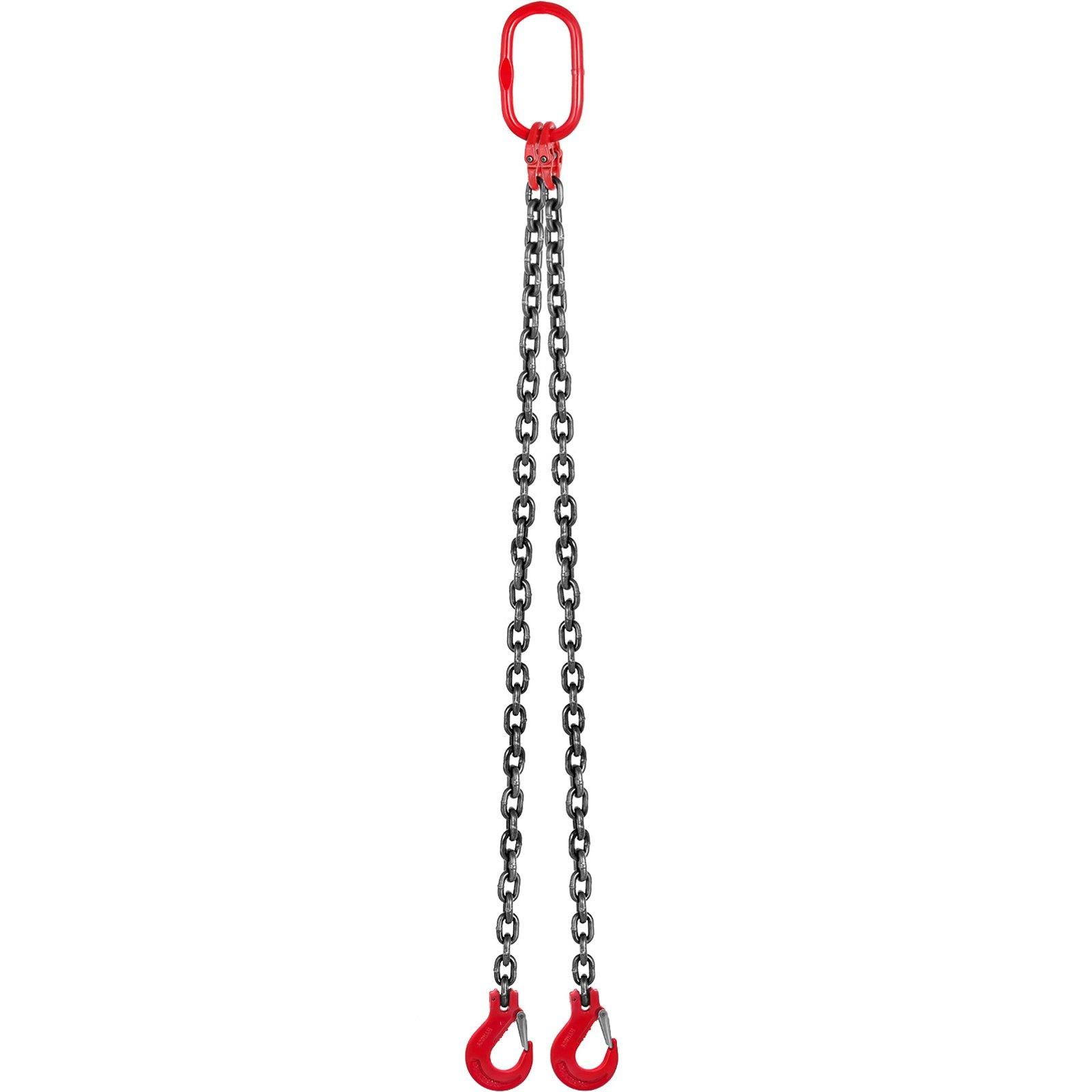 VEVOR Chain Sling, 3/8 inch x 5 ft Lifting Chains with Hooks, G80 Engine Chain Hoist Lifts, 11000 lbs/5 Ton Capacity Lifting Sling Chains for Engine Hoist, Engine Lift Chain with 2 Leg Grab Hooks