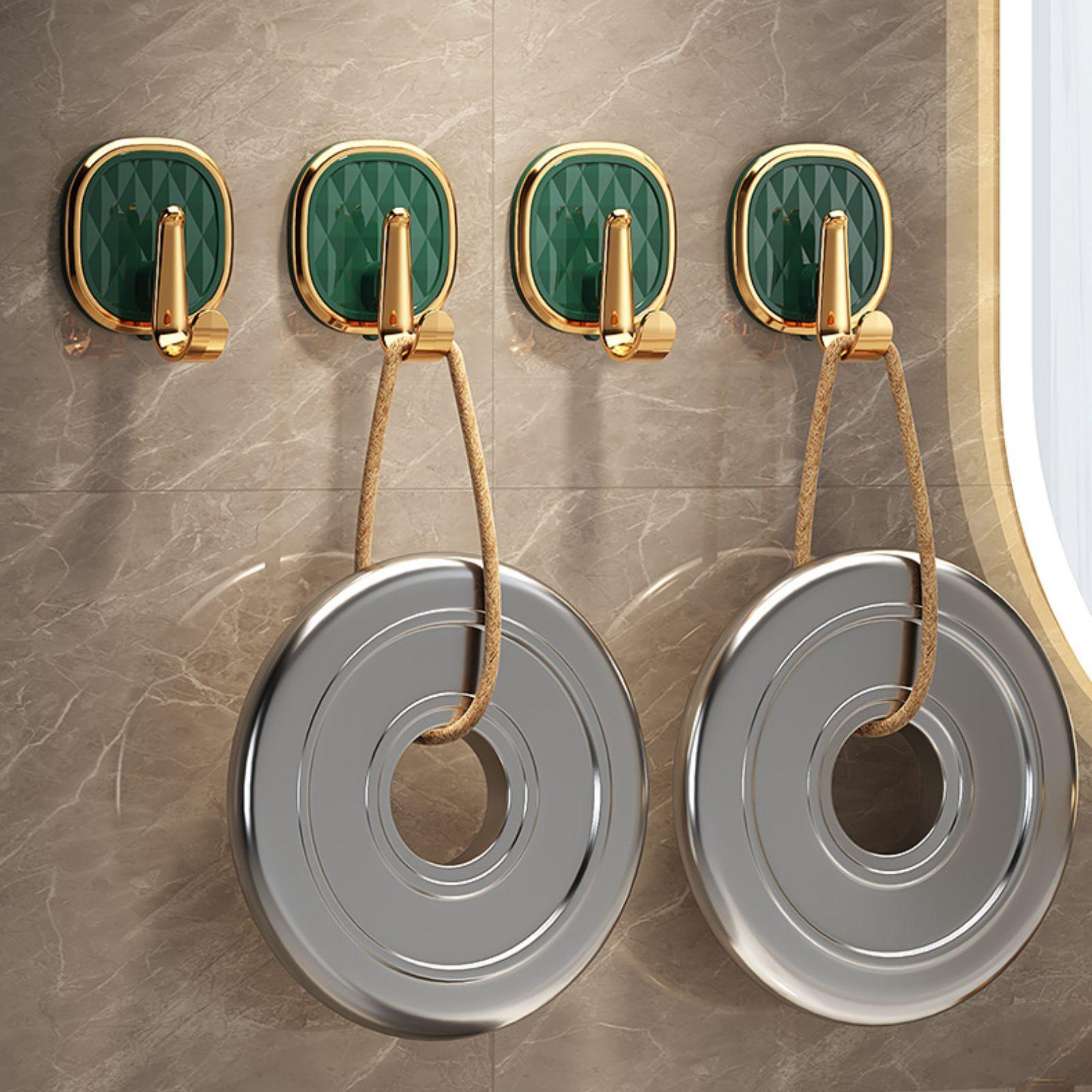 4pcs Elegant Textured Colors Sticky Hooks - Easy-to-Install, No-Drill Wall-Mounted Hangers for Clothes, Towels, Robes - Modern Bathroom Accessories for Home Decor