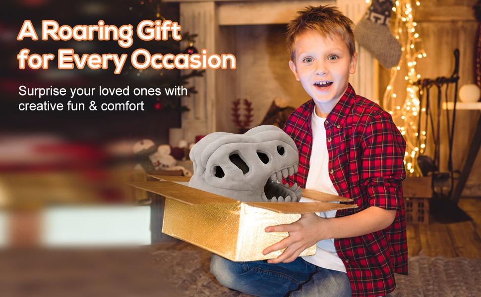 Wearable Dinosaur Skeleton Spinosaurus Plush Dinosaur Set, 3D Dinosaur Skeleton Cape with Plush Skull Head, Suitable for Dress Up & Play, Halloween Costume