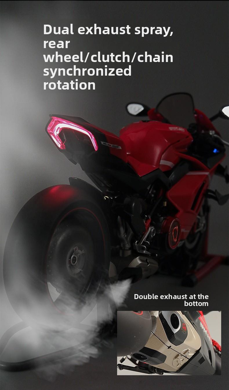 Ducati V4 SP 1:7 Diecast Motorcycle Model with Kickstand Realistic Engine Sound Smoke Effects Detailed Racing Replica for Motorcycle Fans Collection & Gift