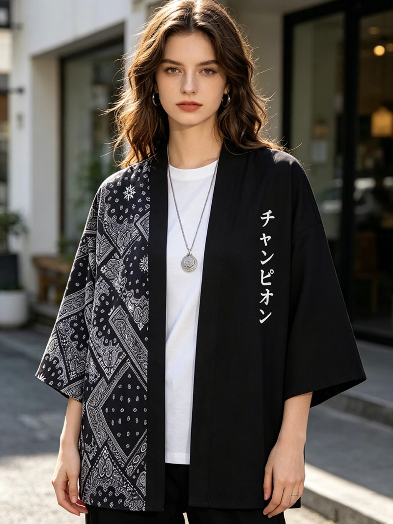 Women's Harajuku Style Japanese Kimono Open Closure Top, Plaid Pattern, Loose Fit, Elegant Aesthetic Summer Cosplay Clothing, Womenswear