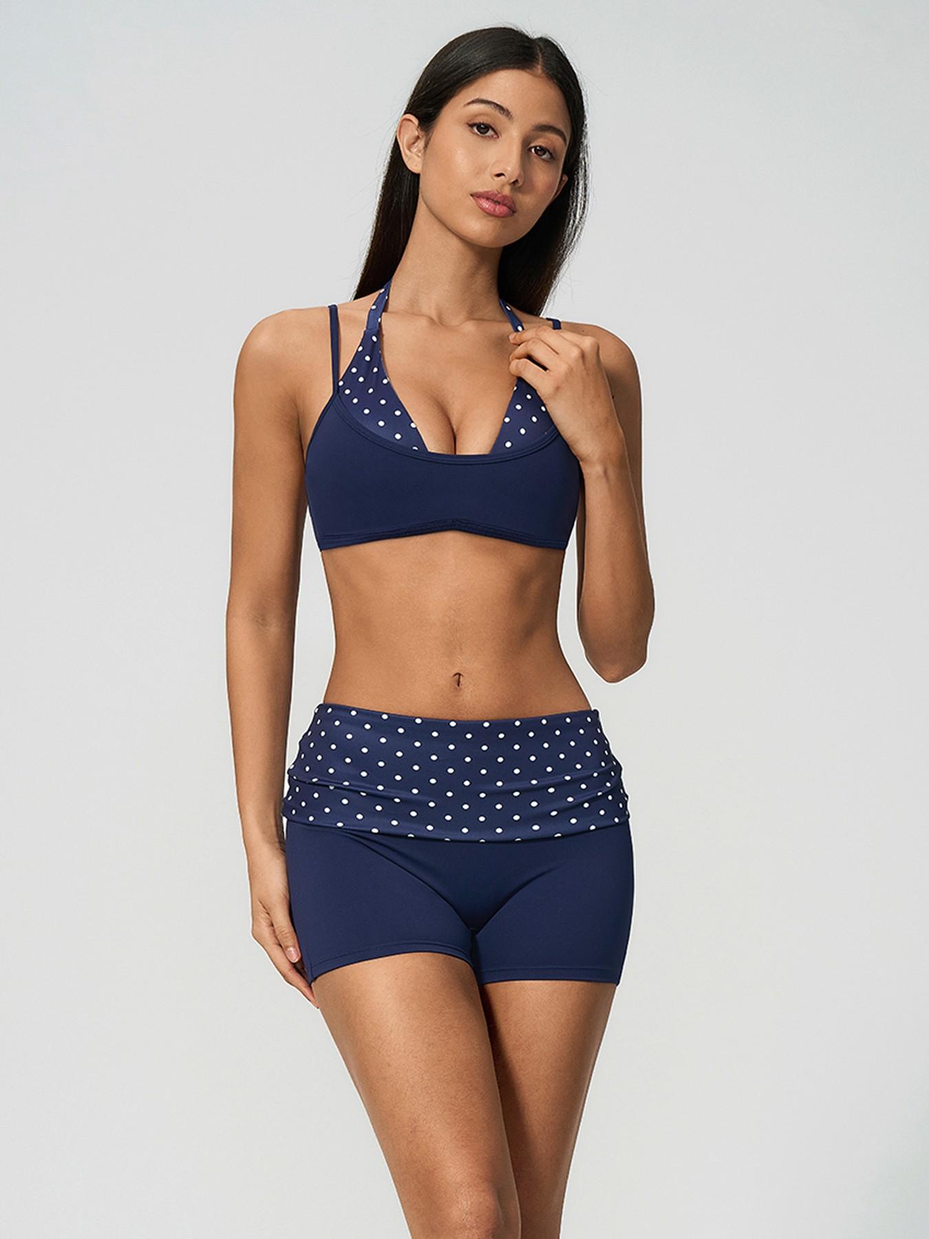New Polka Dot Yoga Set, Halter Neck Strappy Fake Two-Piece Sports Quick-Dry Running Fitness Set, Comfortable and Stylish Athleisure Workout Set, Summer Fitness Outfit