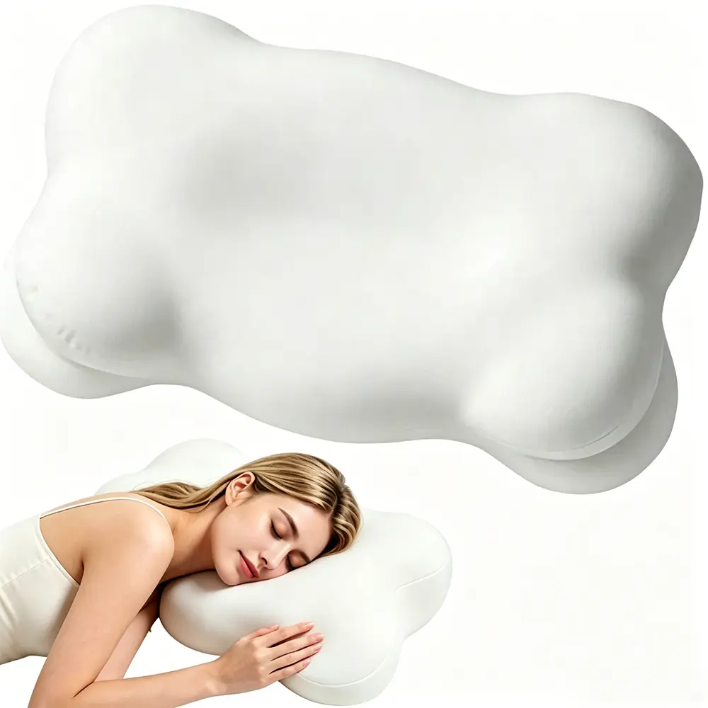 New Sleep Pillow Cloud Pillow, Ergonomic Memory Foam Cervical Support with Dual Height 3 Zone Contour Design for Side, Back & Stomach Sleepers, Breathable Washable Cover, White, All-Season Cervical Pillow,Cloud Ergonomic Cervical Memory Foam Pillow