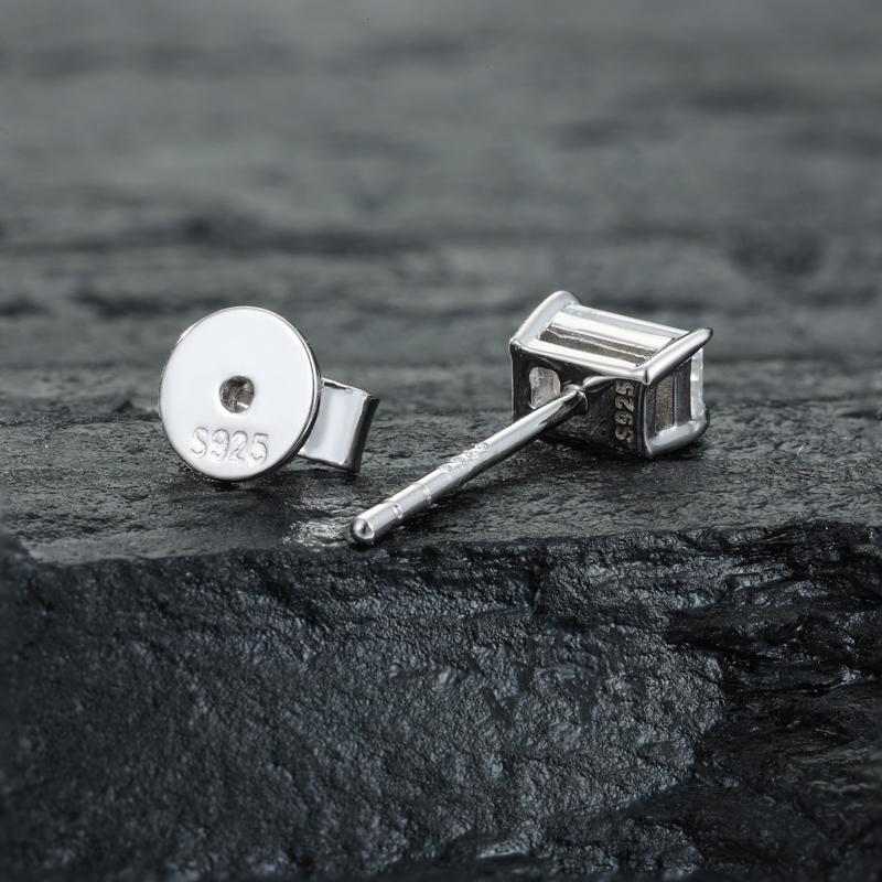 【#E550】Rectangular stud earrings UCCIYO Synthetic Moissanite Earrings For Women 925 Sterling Silver Stud Earring Men Hip Hop Jewelry Couple Gift