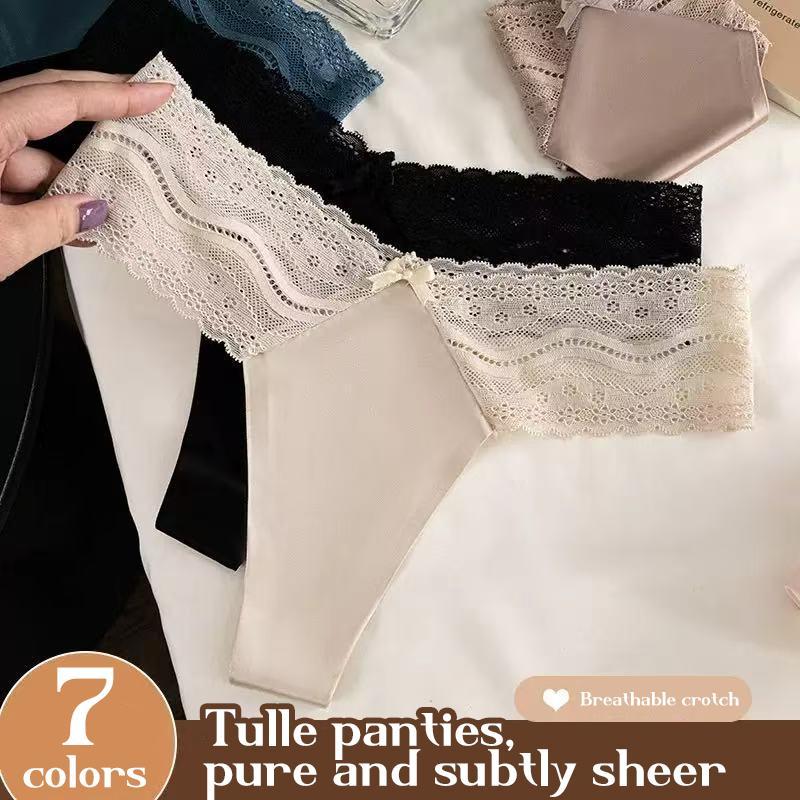 Ladies Lace Thong - 7 Pack Low Rise Thong - Lace Panties Pure Cotton Ladies Lingerie Sexy No Show Soft Invisible Seamless Bikini Panties