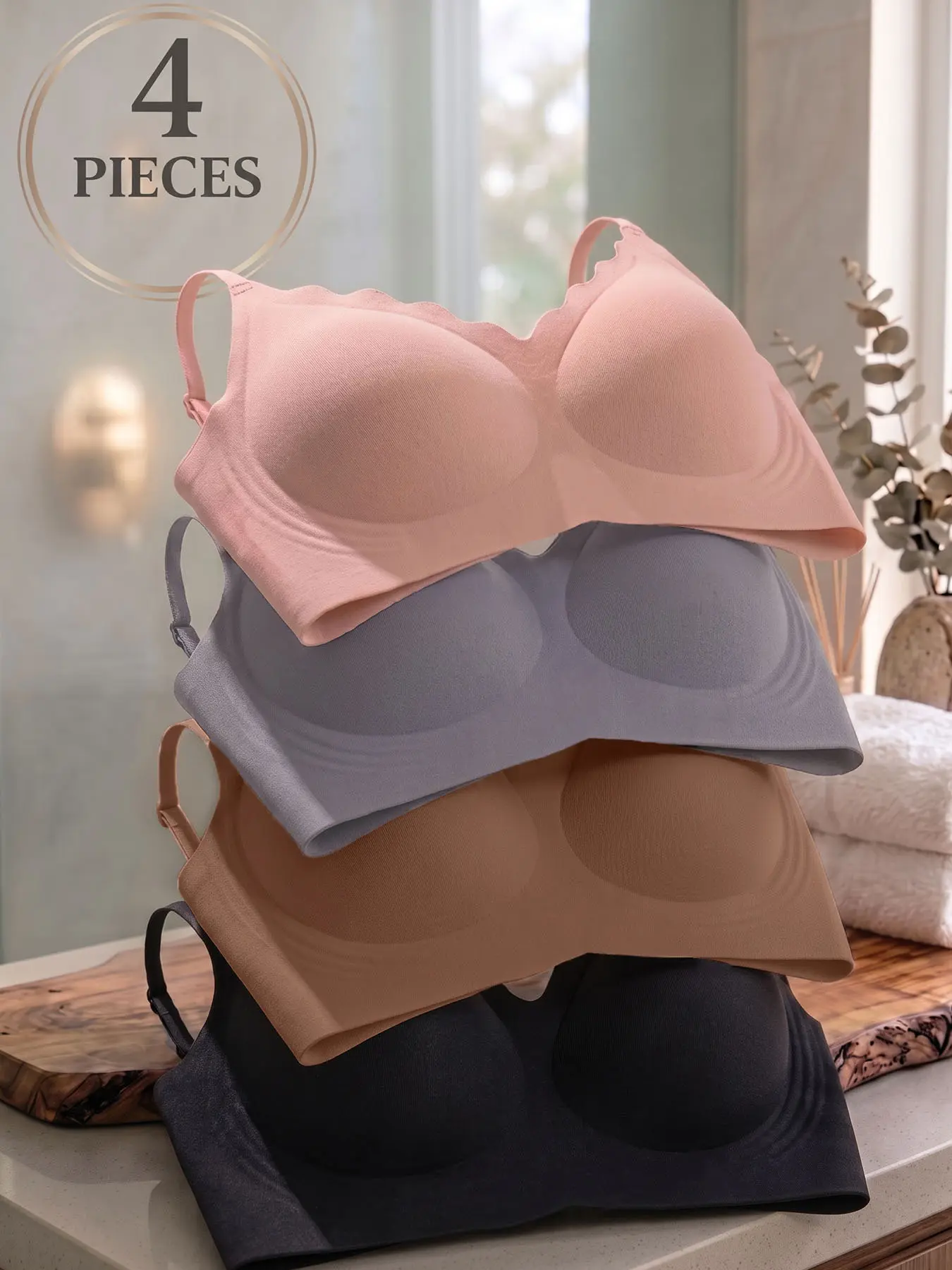4PCS Traceless bra underwear jelly bra solid color gather pull sexy back buckle adjustable shoulder strap Casual