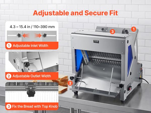 VEVOR Electric Bread Slicer, 370W Bread Slicing Machine, Die-Cast Aluminum Countertop Bread Cutter Machine for 12mm Slice Thickness, Commercial Home Use for Bakeries Restaurants, 120V