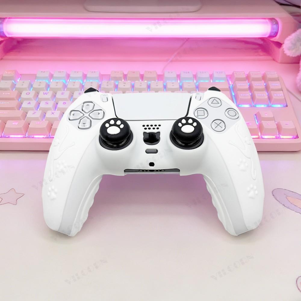Cute Skin Protection Case for Playstation5 Controller, Includes 1 Handle Cover and 2 Custom Thumb Grips, Perfect Accessory Set, Gaming Console Accessories