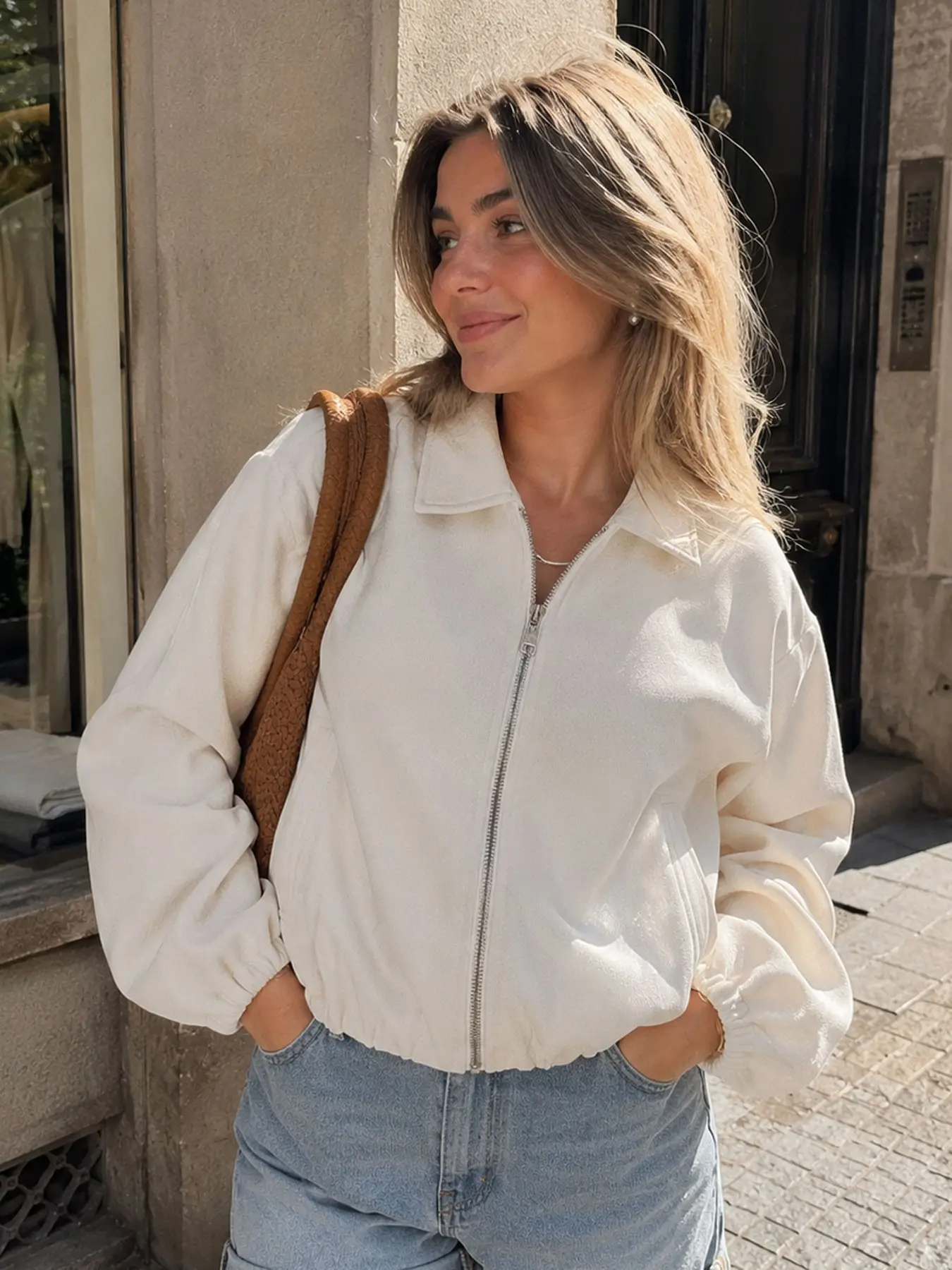 Women's Bomber Jacket Long Sleeved Top Sports Shirt With Zipper Oversized Sleeve Streetwear Women's Jacket Autumn Winter New Fashionable Elegant Women's Coat Pilot Jacket Women