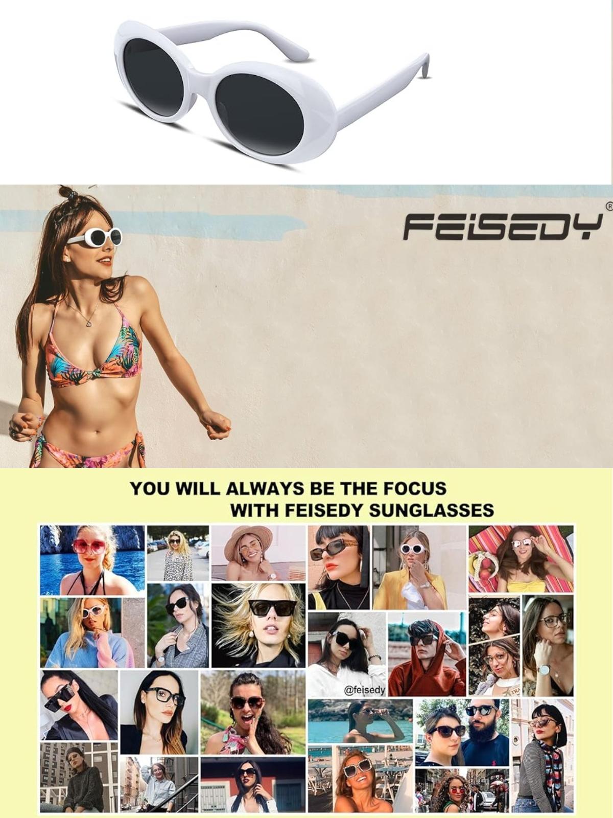 FEISEDY White Clout Goggles Sunglasses Women Men Retro Oval Sunglasses Girls Boys Sunglasses B2253