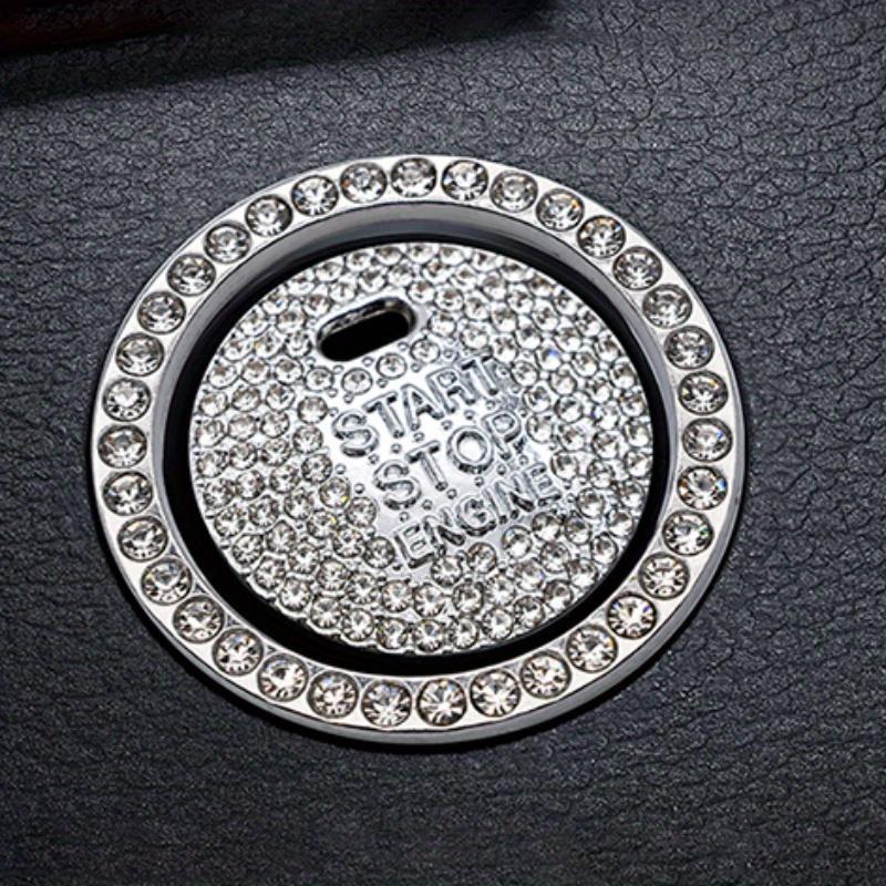 1pc Diamond studded button stickers ignition start stickers cute car interior accessories, universal bright pink diamonds car engine ignition start button decoration ring crystal stickers start stop ignition button switch cover stickers