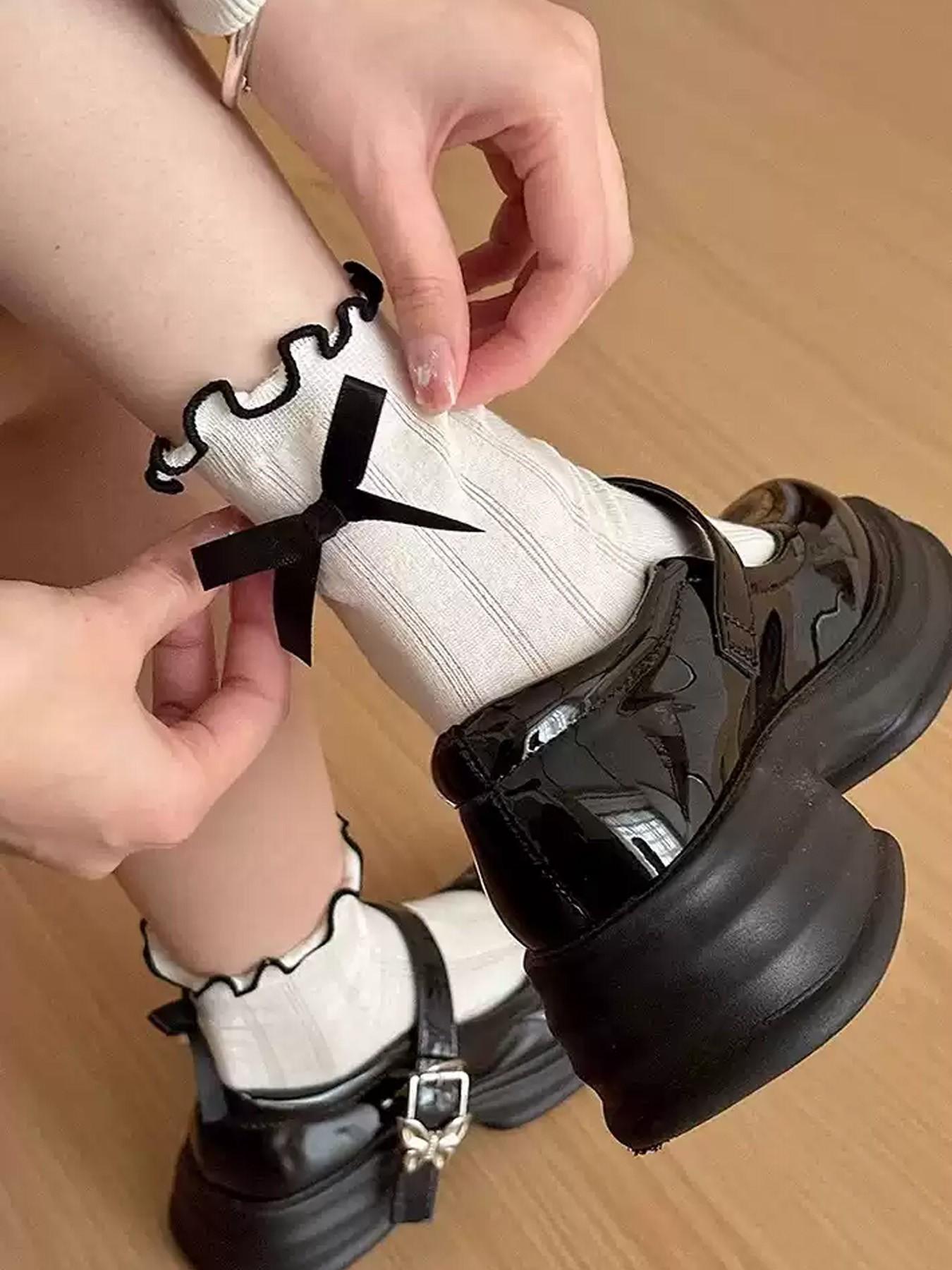 Ruffle Socks Women, Turn-Cuff Frilly Sock, Lightweight Athletic Crew Socks, Cute Butterfly Pattern, Fitted Style, Perfect Gift