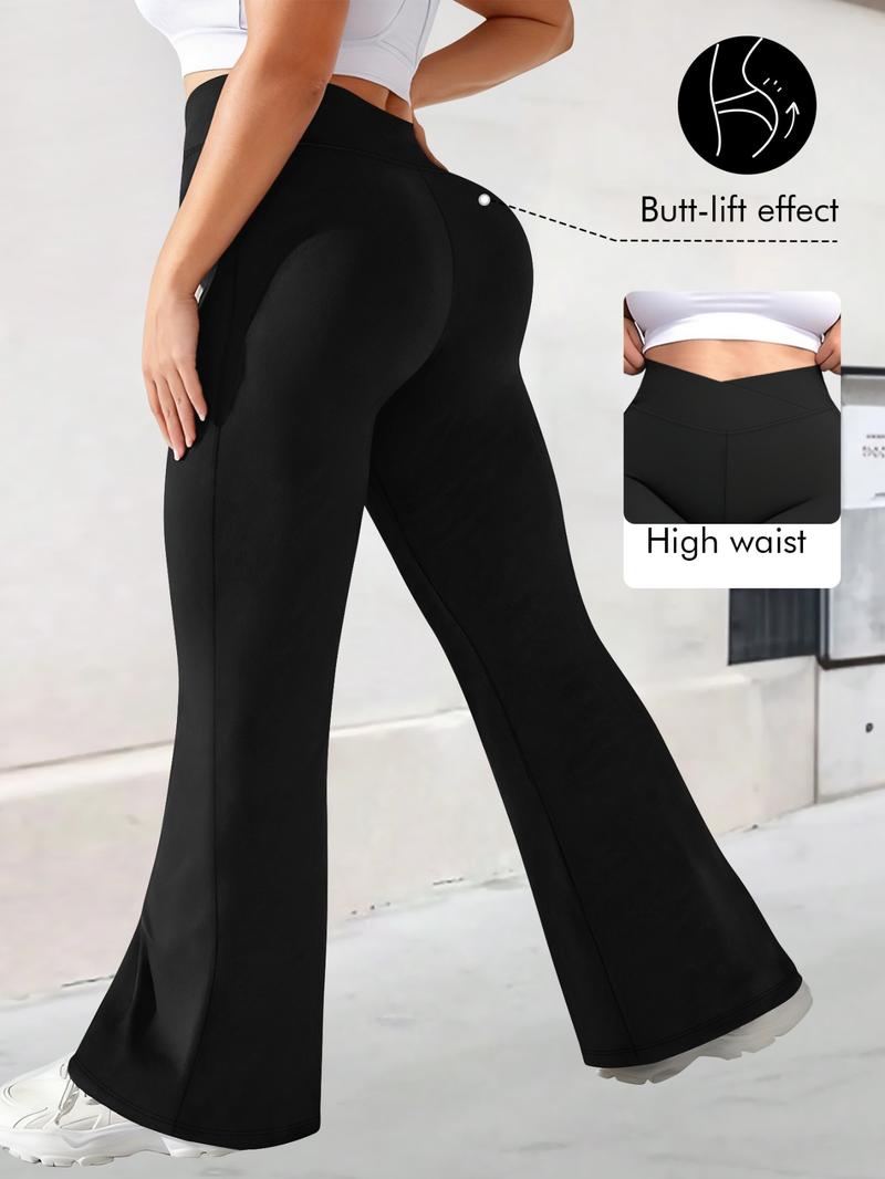 Women's Plus Size Cross Waist Flare Pants, High Elasticity, Sweet Daily Wear, Commuter Pants, Fashionable Comfort, All Seasons Best Choice