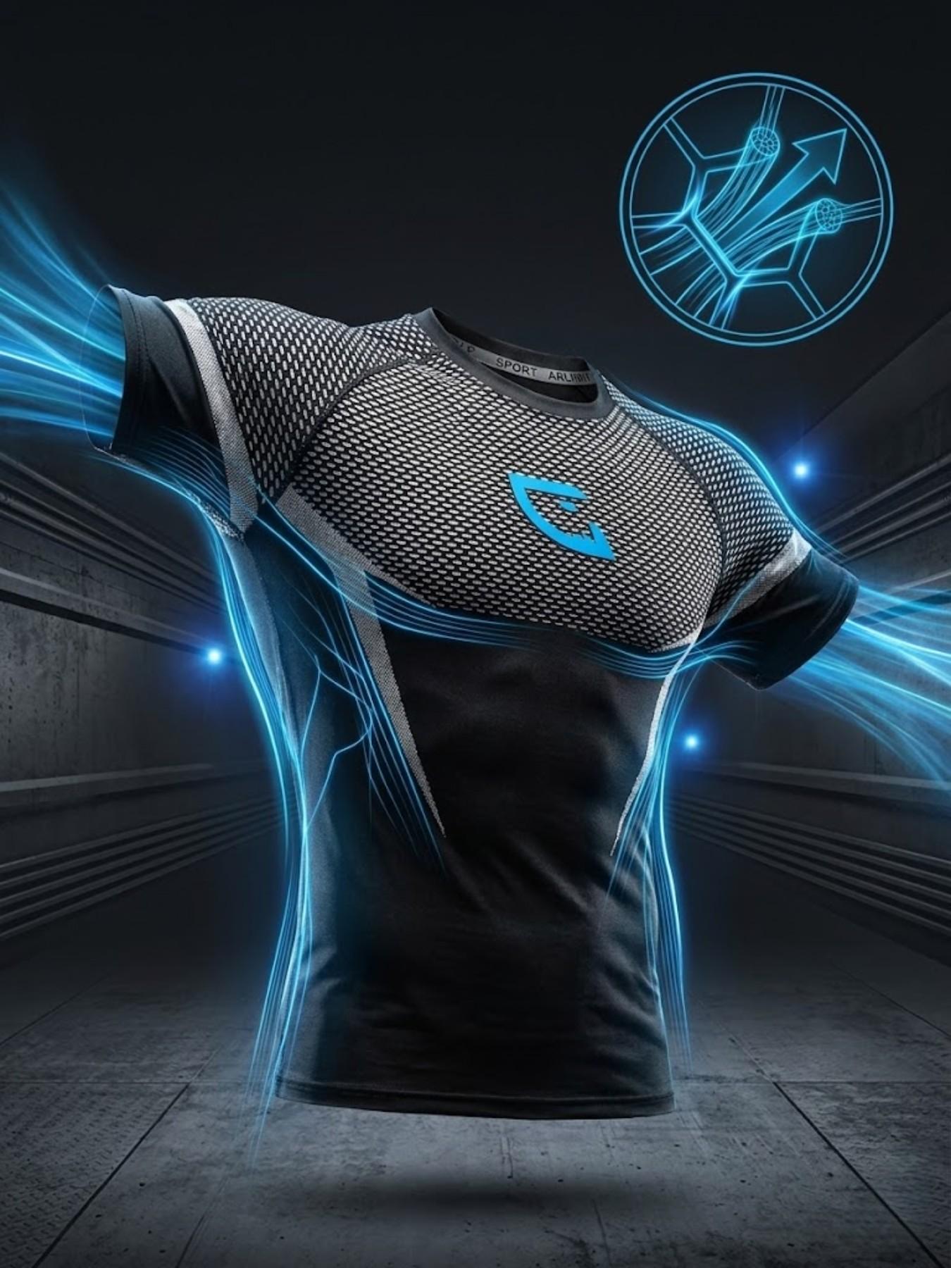 Men's Fitness Sport T-Shirt, Trendy Athletic Style, 10x Stretch, Quick Dry, Sweat-Wicking, Ideal for Gym Training, Men's Workout Wear