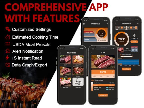 600FT Digital Meat Thermometer Bluetooth Wireless for Cooking for Grill, Smoking BBQ Kitchen Utensils Gadgets