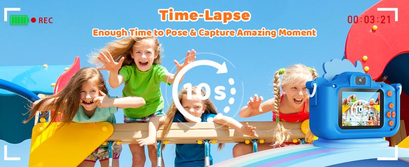 KOKODI Dinosaur Fun Camera Toy for Kids 1080P Dual Camera 32GB SD Card Selfie Photos Puzzle Games MP3 Music Player with 28 Cartoon Stickers & 6 Filters Ideal Christmas Birthday Gift Protective