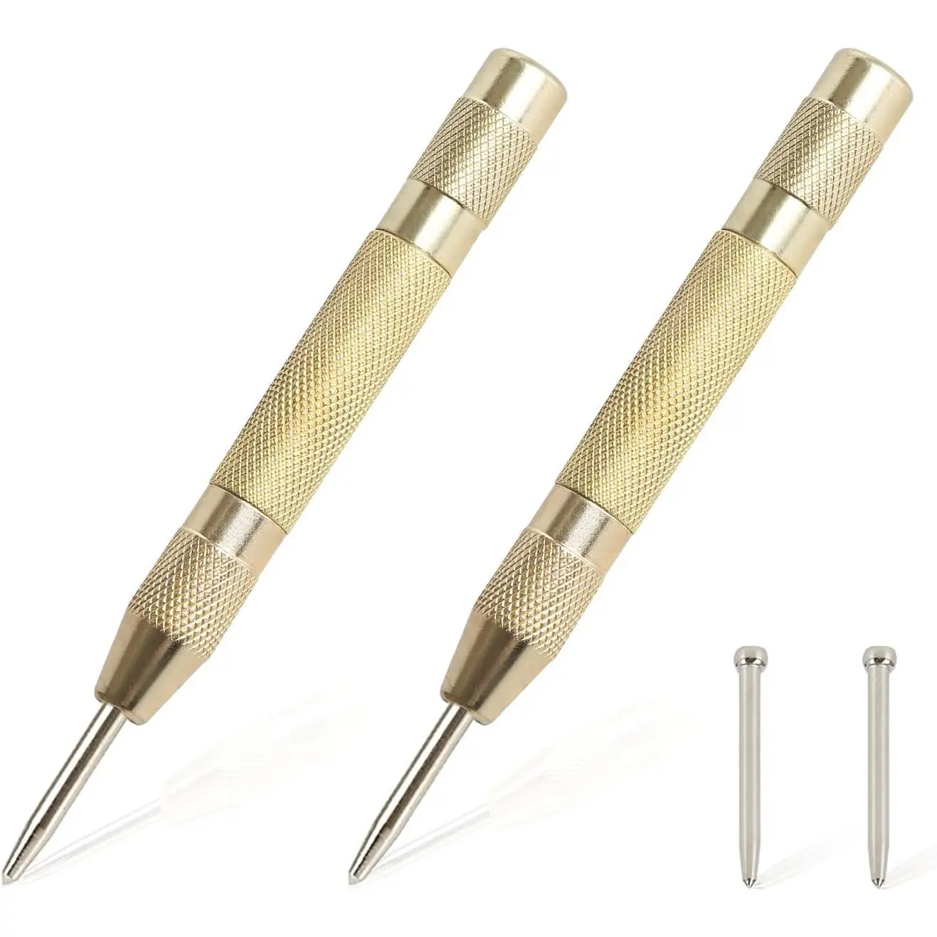 2 count Automatic Center Punch,5'' Spring  Center Punch, Heavy Duty Steel Adjustable Center Marker Punch Tool with 2 count Extra  Tip for Metal,Plastic,,Glass by