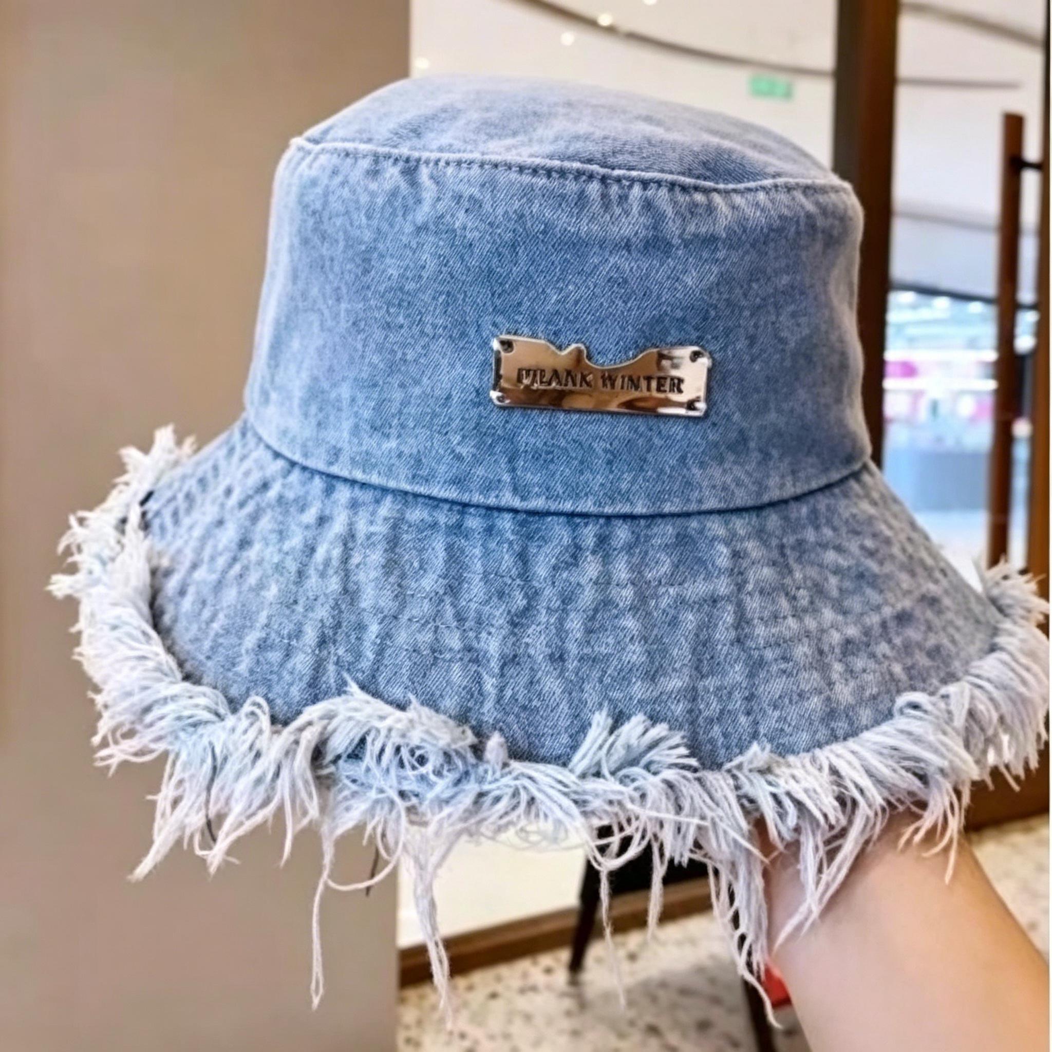 Women's Thin Washed Denim Bucket Hat | Summer Distressed Frayed Edge Wide Brim Sun Protection Hat for Outdoor