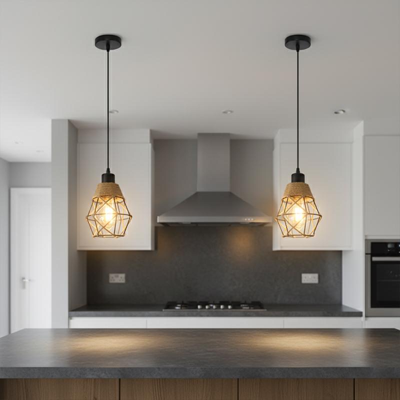 Creative Hemp Rope Single Head Iron Island Pendant Light, Adjustable Height, E27 Socket, Ideal for Dining Room, Coffee Shop, Bedroom, Study