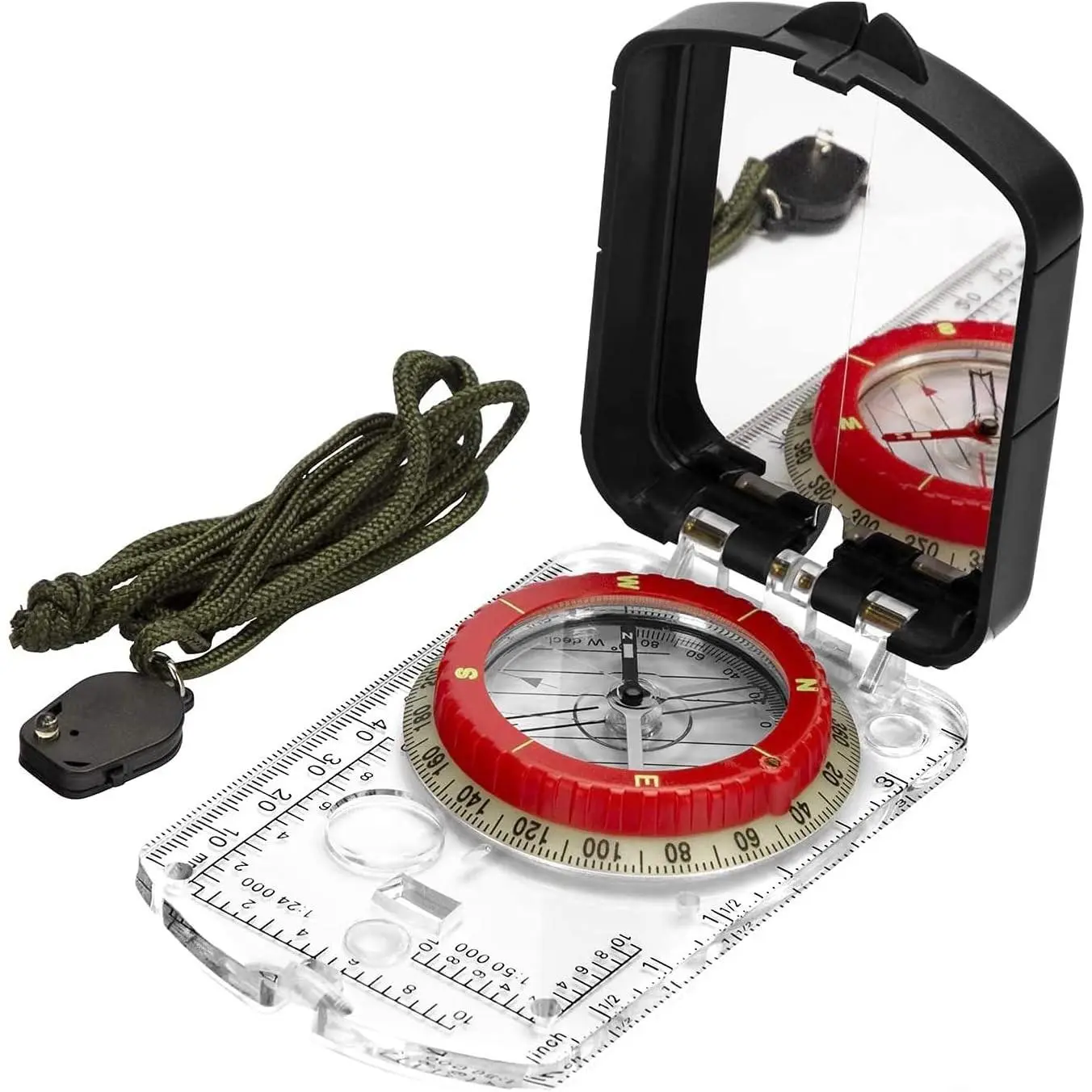 Orienteering Map Compass with Sighting Mirror, Adjustable Declination, Clinometer and LED Light for Hiking, Camping, Hunting, Mountaineering, Navigating and SAR Training